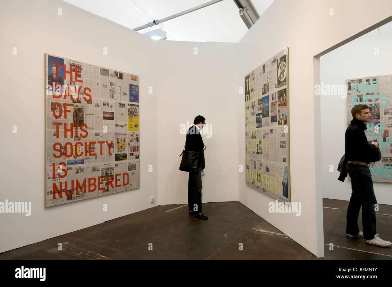 Frieze Art Fair 2009 At Gavin Brown's Enterprise,Rirkrit Tiravanija has painted the words 'The Days of This Society Is Numbered' Stock Photo