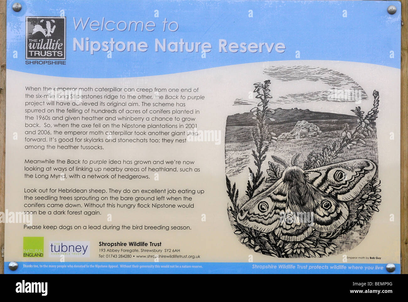 Nipstone Nature Reserve Interpretation sign Shropshire Hills England Stock Photo