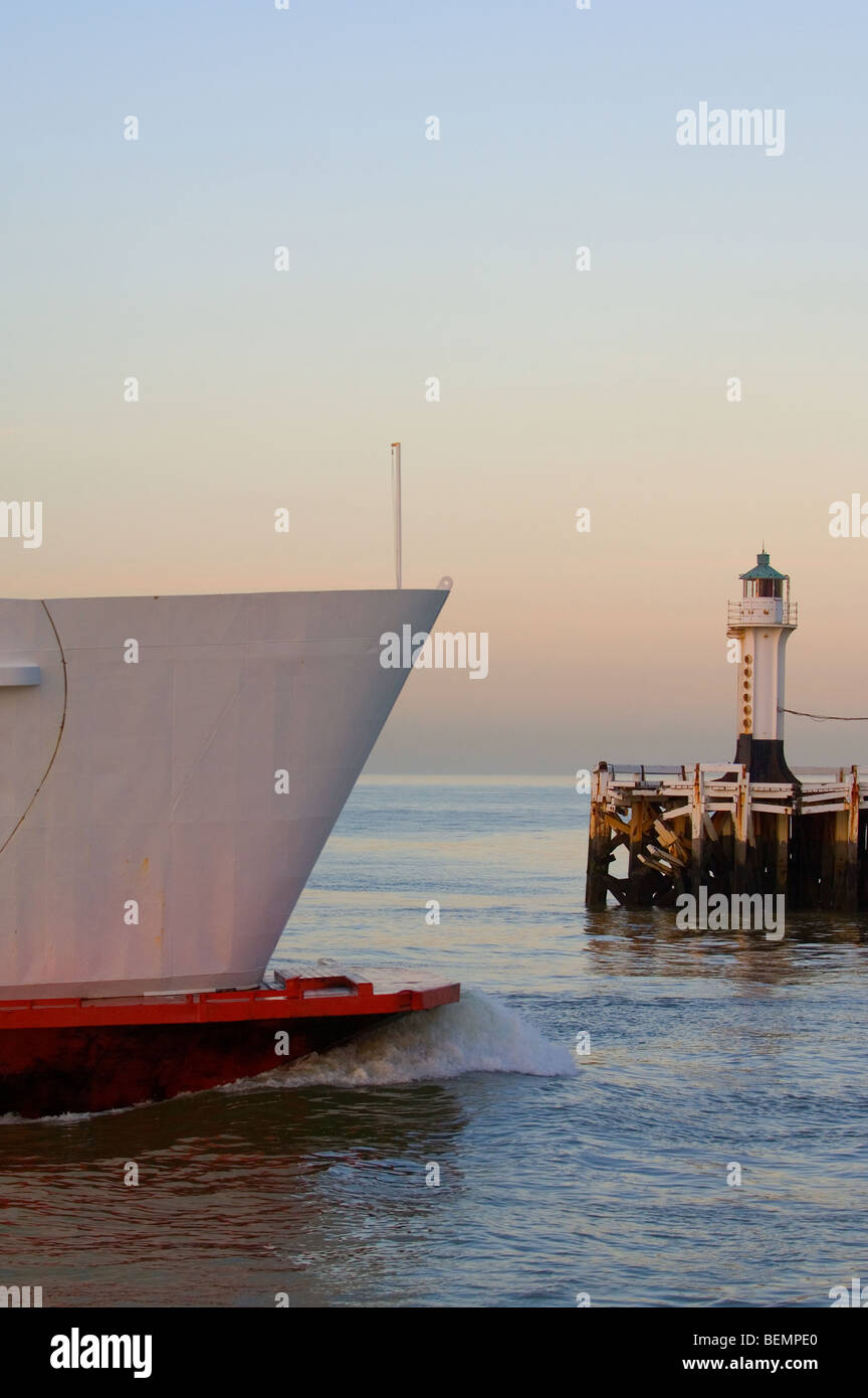 North Sea ferry Ostend-Ramsgate entering the port of Ostend, Belgium Stock Photo