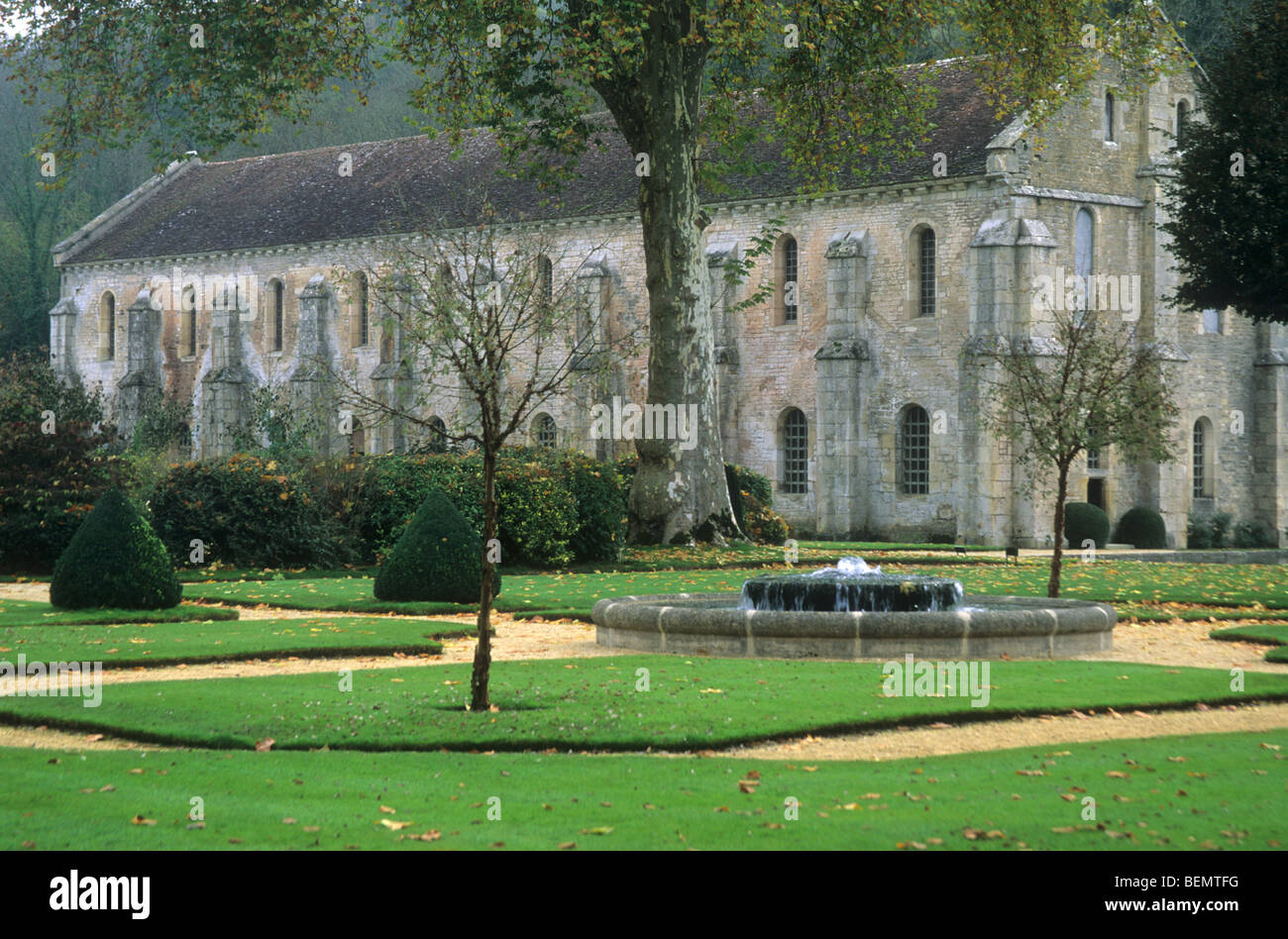 Garden of abbey of Cistercians, Fontenay, Burgundy, France Stock Photo
