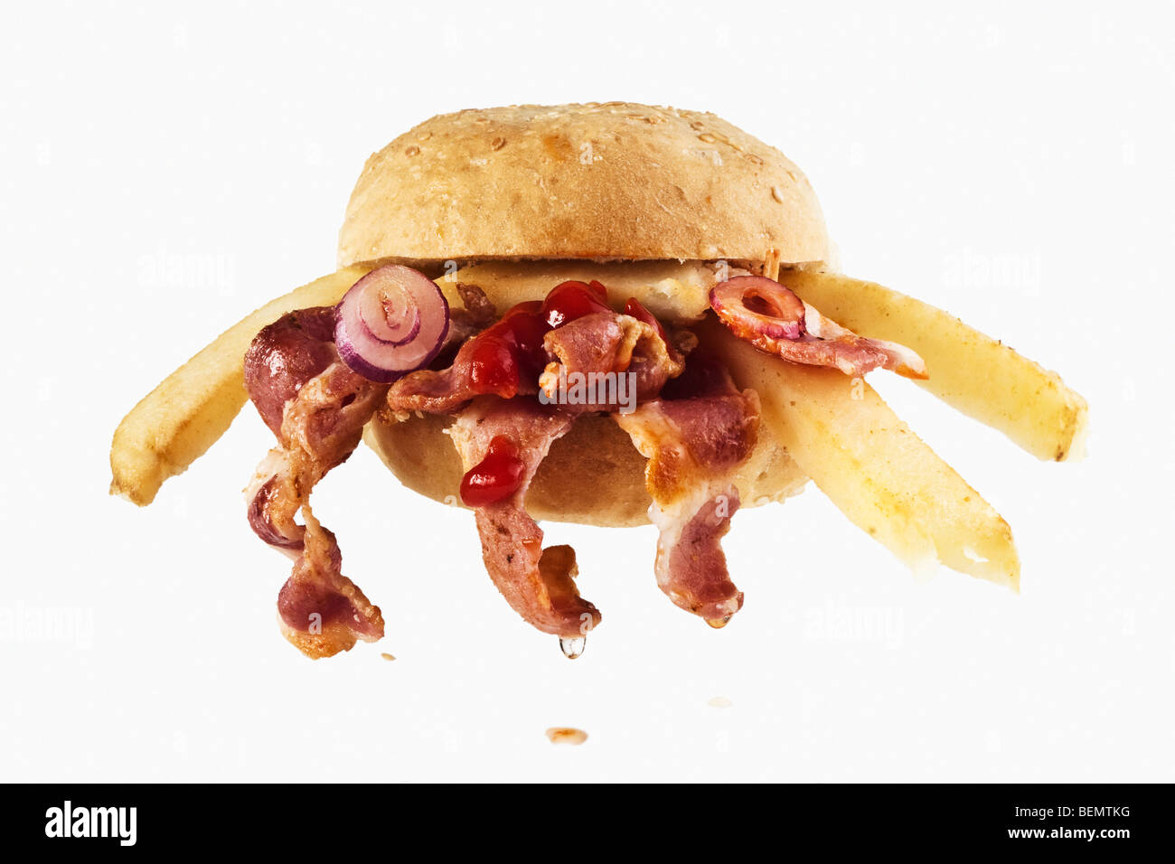 Bread Roll filled with Bacon and Chips Stock Photo