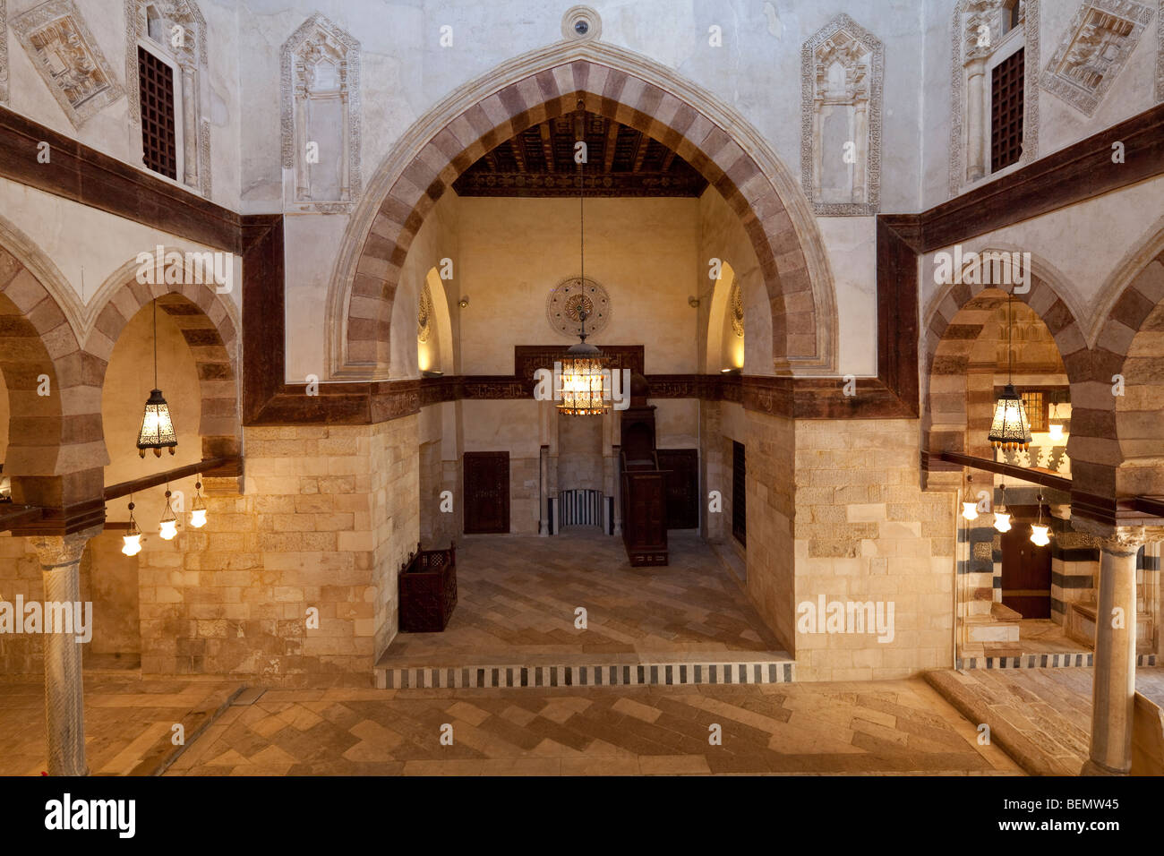 prayer hall amnd qibla iwan, complex of Aslam al-Silahdar, Cairo, Egypt Stock Photo