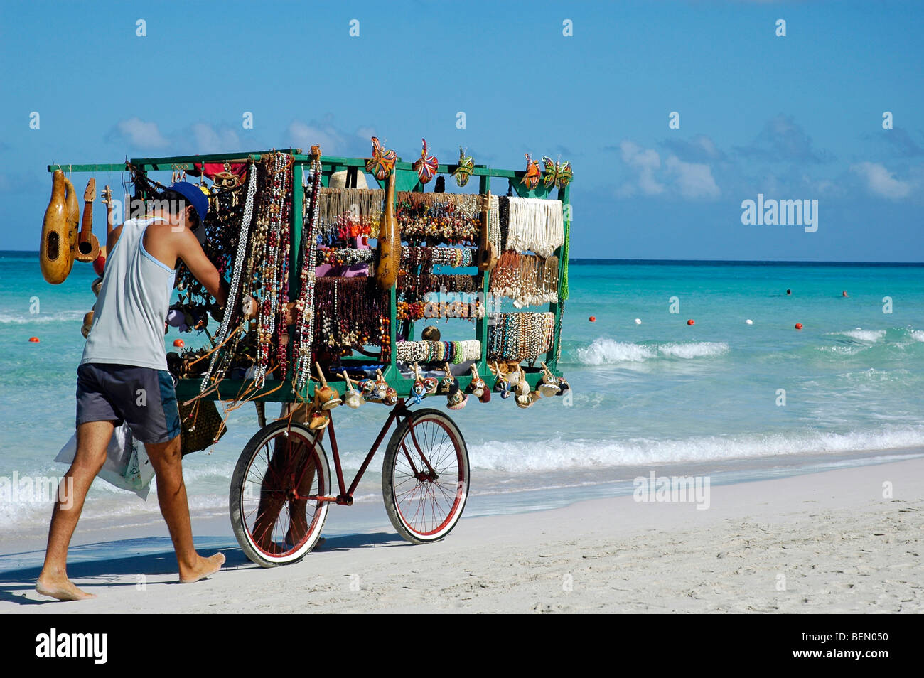 A beach vendor in Varadero, Cuba. Stock Photo