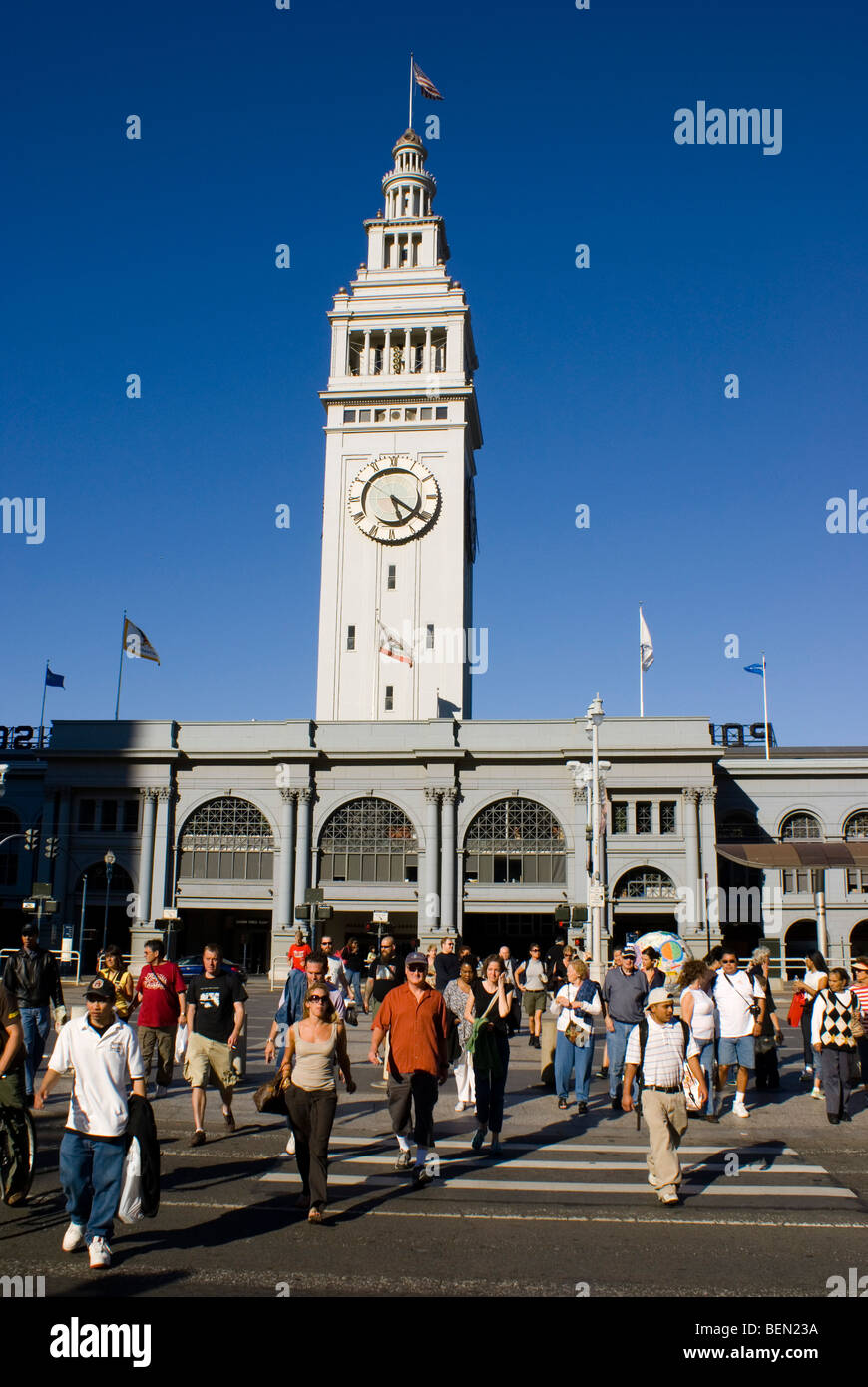People in front of the Ferry Building in San Francisco, California, USA. Stock Photo