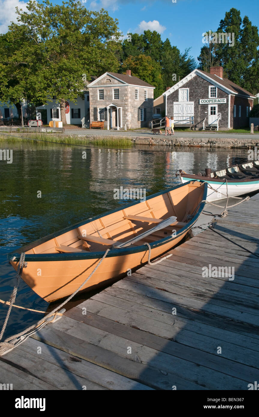 Connecticut Mystic Seaport Village Middle Wharf historic wood boats Stock Photo