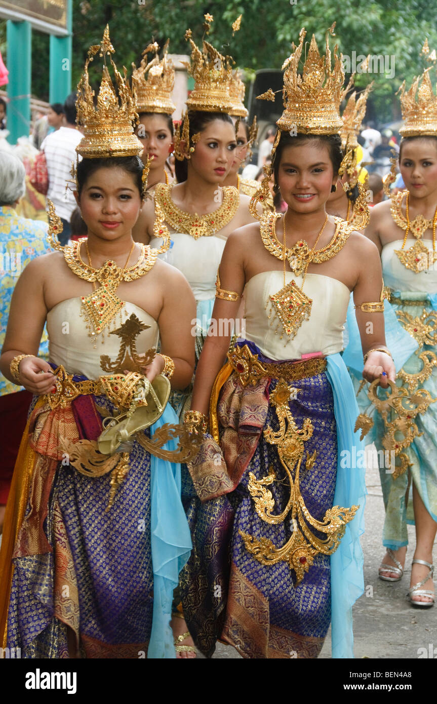 beauty queens at the Rap Bua Lotus Throwing Festival in Bangkok Thailand Stock Photo