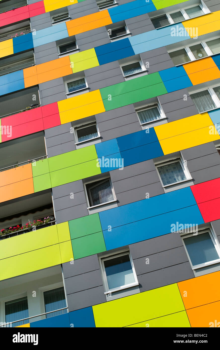 Facade of a colorful apartment building in Dresden (East Germany