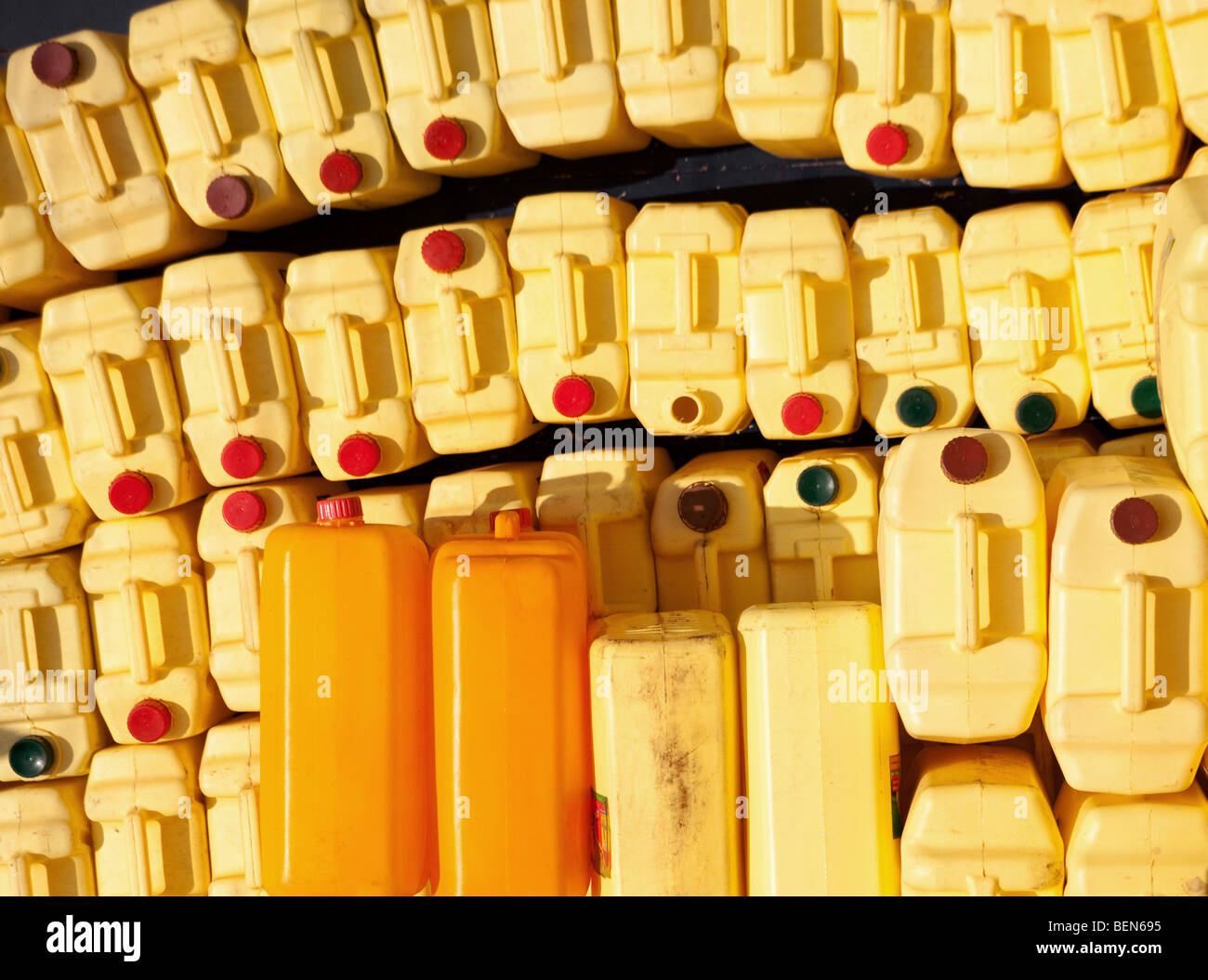Jerry cans in Ugandan market Stock Photo
