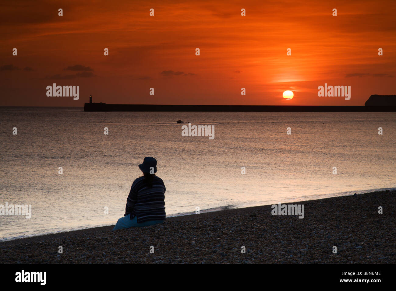 Sunset at Seaford beach, East Sussex, England, UK. Stock Photo