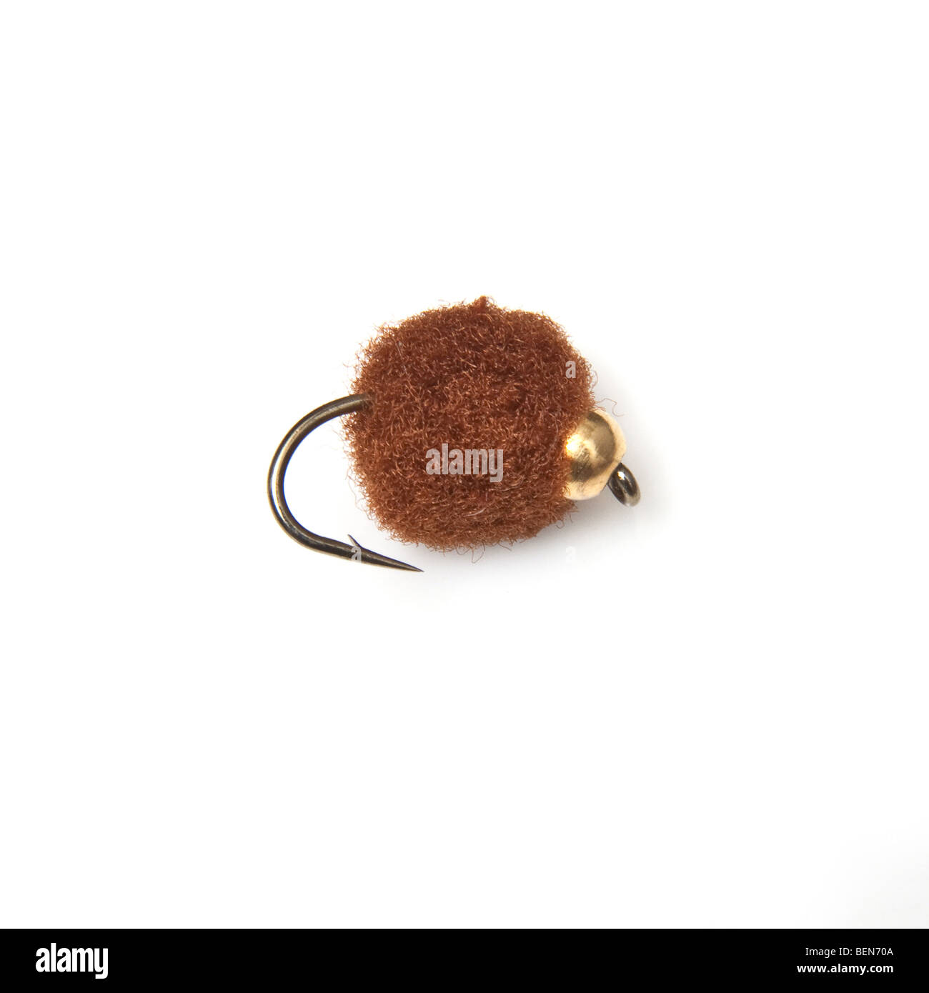 Pellet fly trout lure isolated on a white studio background Stock Photo