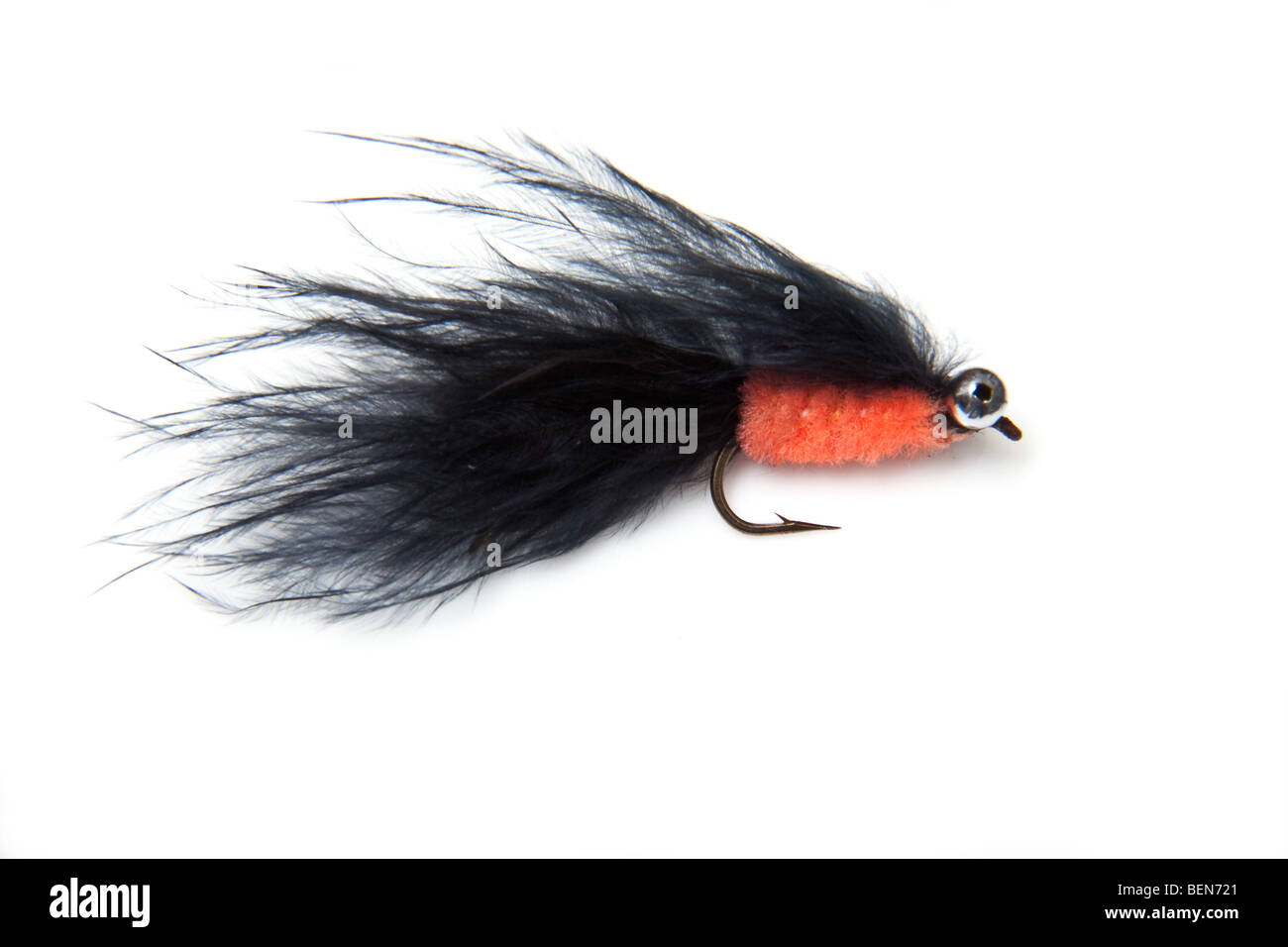Cats Whiskers trout fly isolated on a white studio background Stock