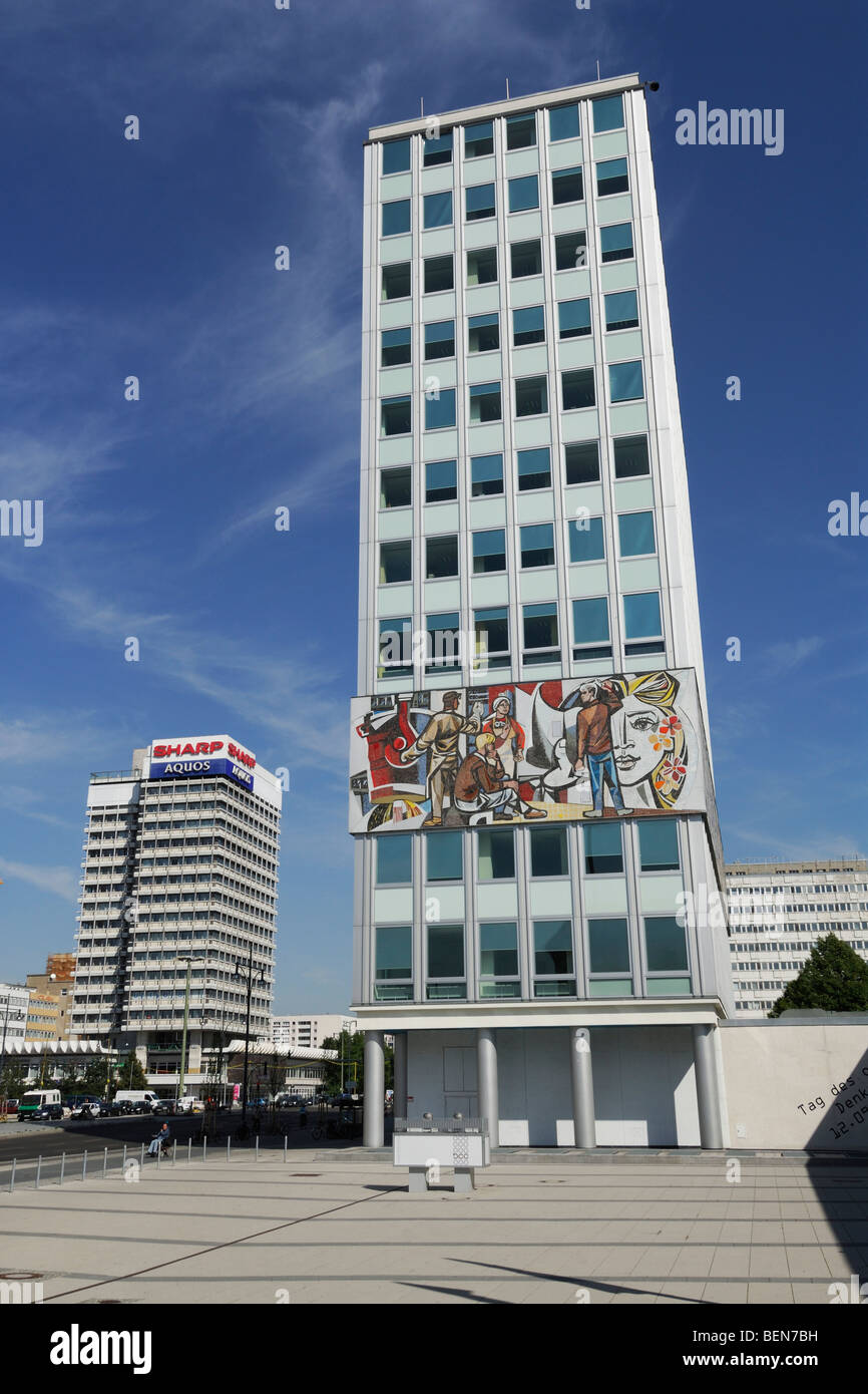 Berlin. Germany. Haus des Lehrers. Architect Hermann Henselmann 1964. Stock Photo