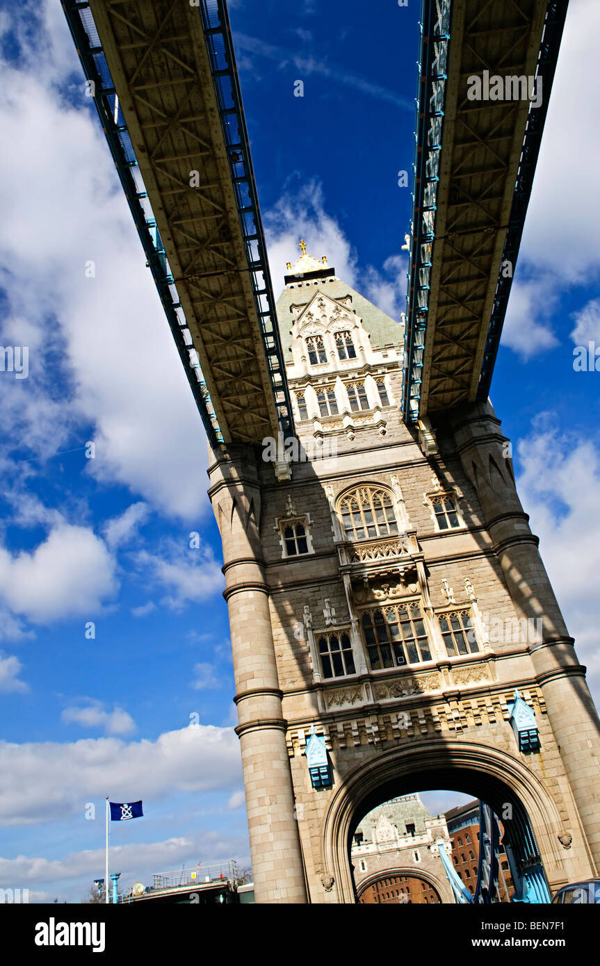 Tower bridge walkways from below in London England Stock Photo