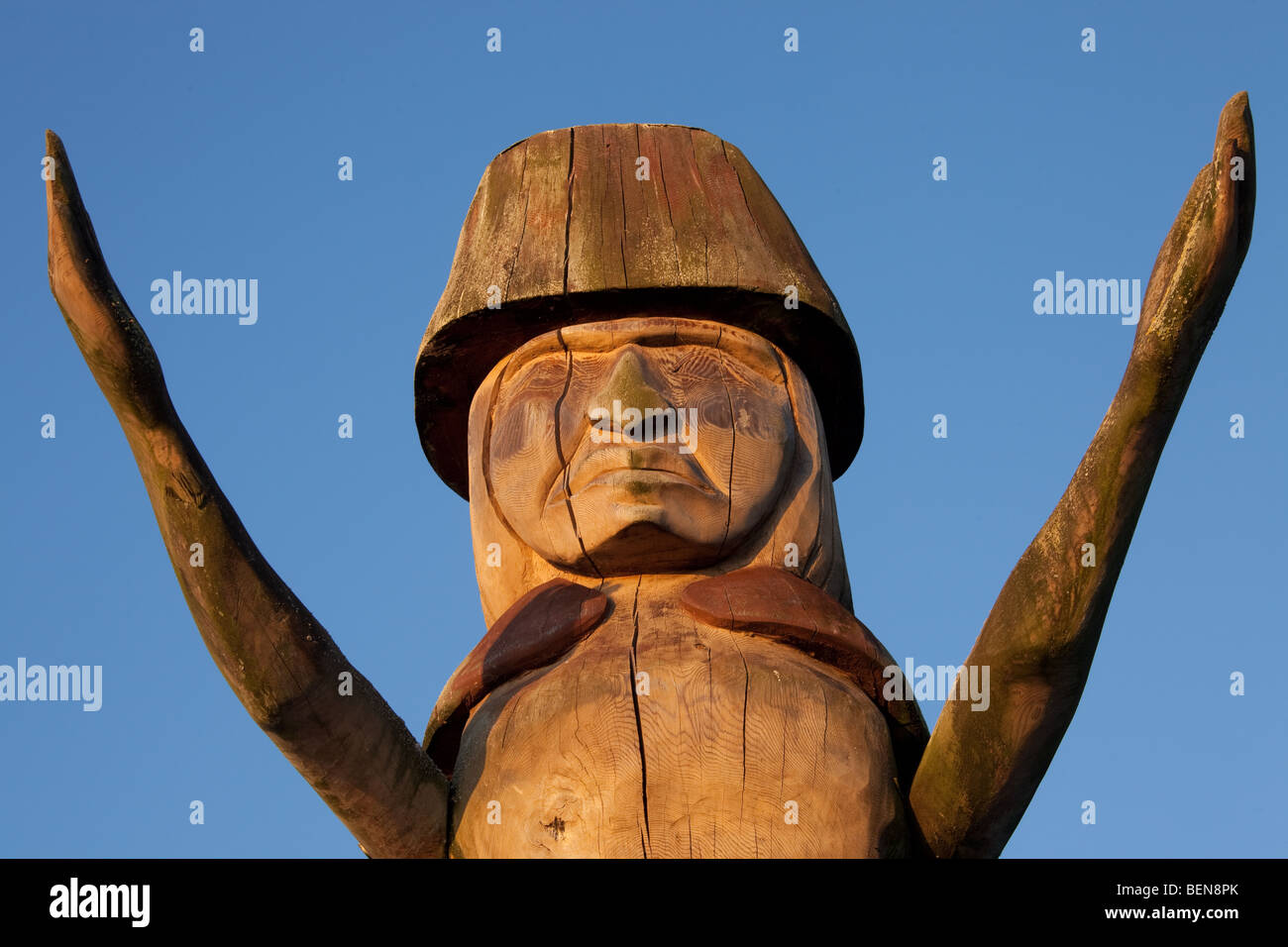 Welcoming totem in Vancouver Stock Photo