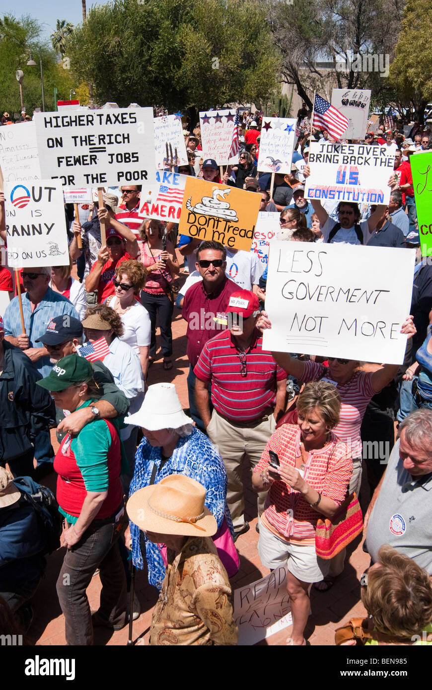 citizens protesting government policies at a Tea Party rally in Arizona ...