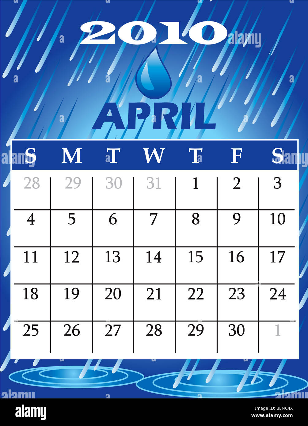 2010 April Calendar Stock Photo