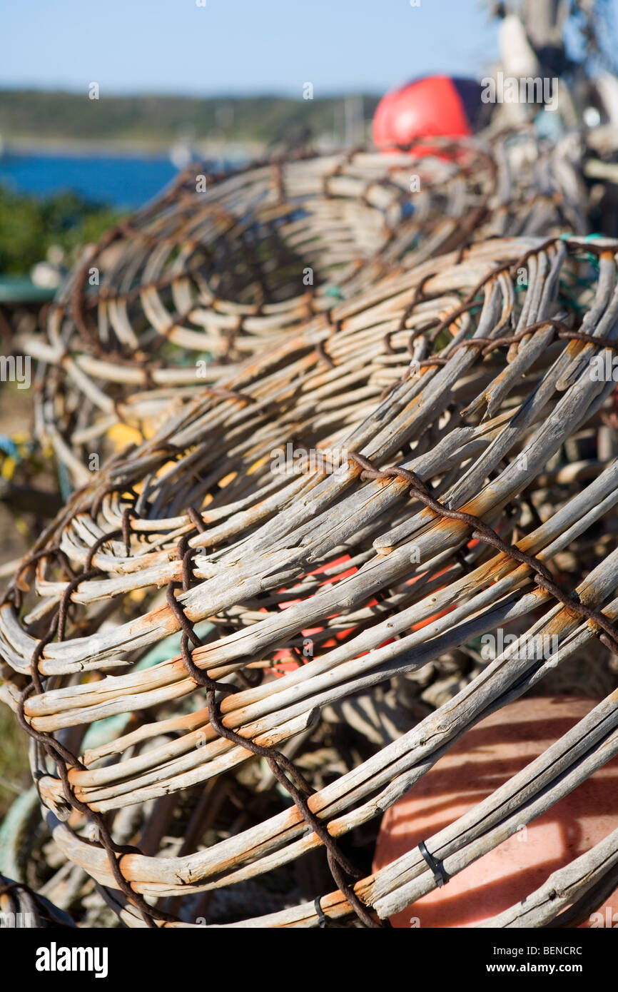 Lobster pots at Currie harbour Stock Photo