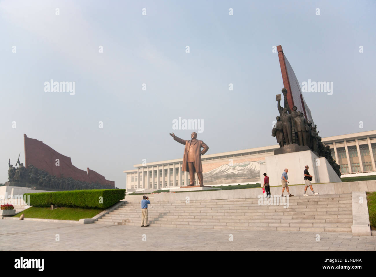 Mansudae Grand Monument, statue of former President Kim Il-Sung, Mansudae Assembly Hall on Mansu Hill, Pyongyang, North Korea Stock Photo