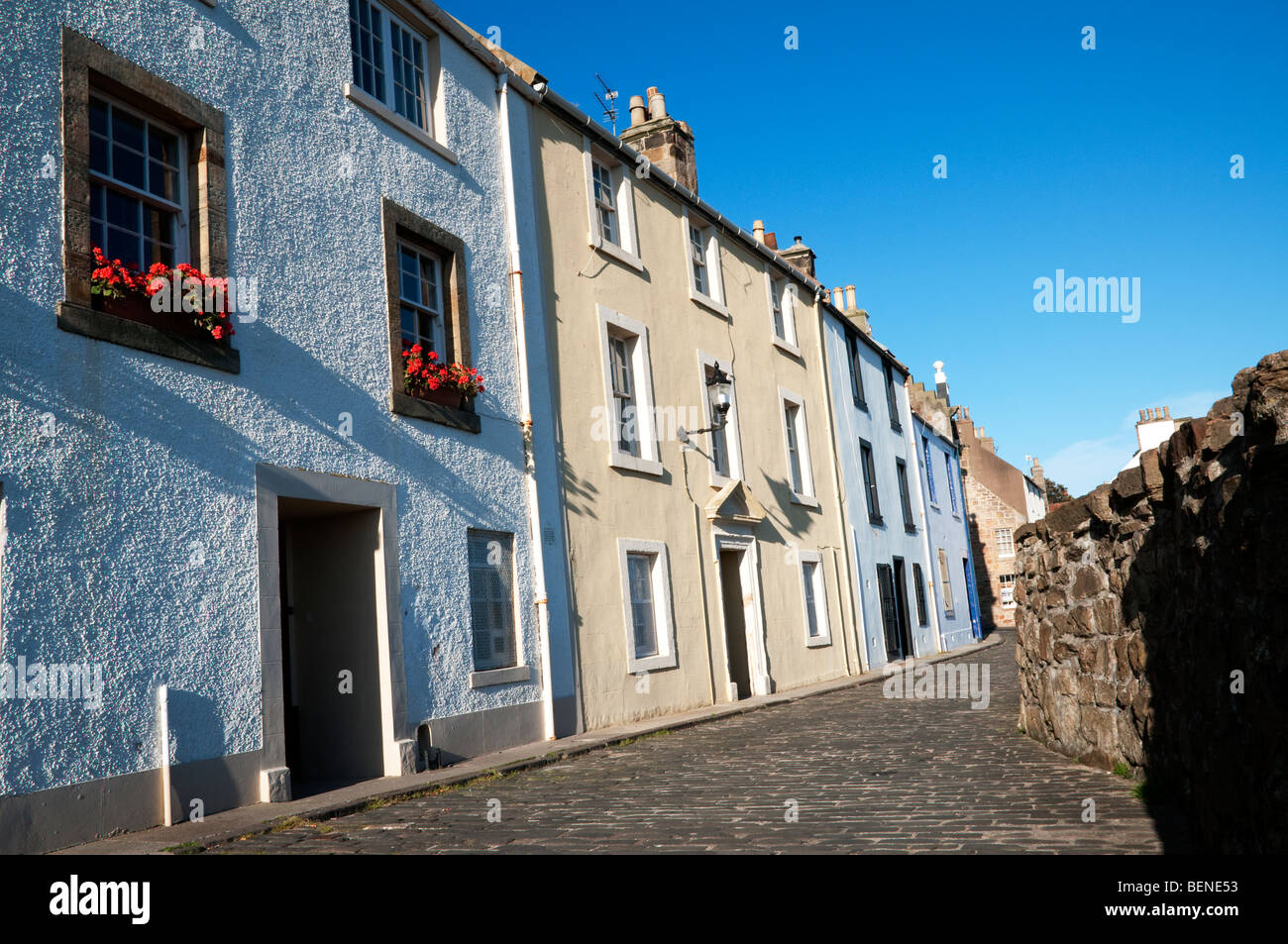 Cobbled street in Anstruther, Fife. Stock Photo
