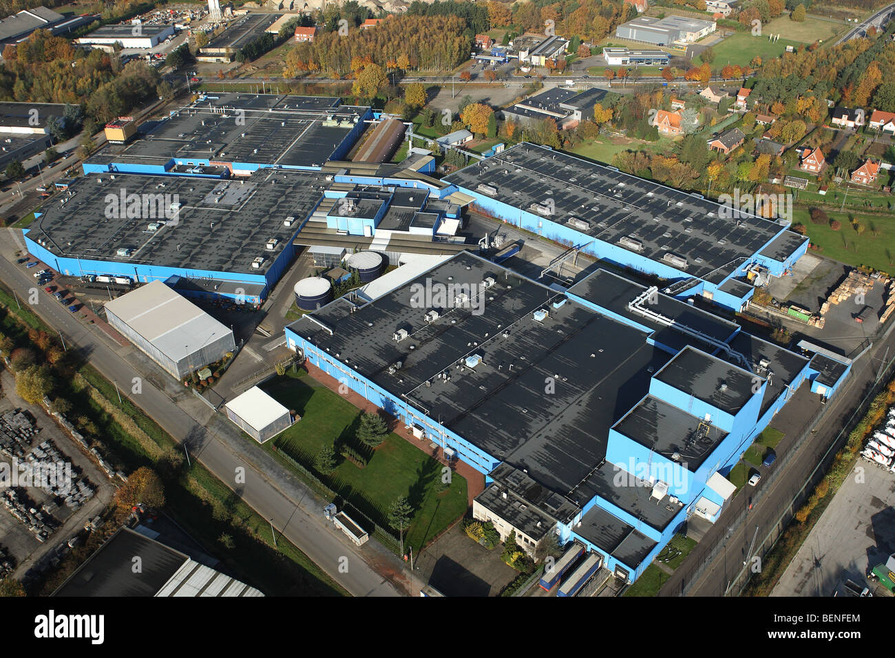 Industrial estate from the air, Belgium Stock Photo