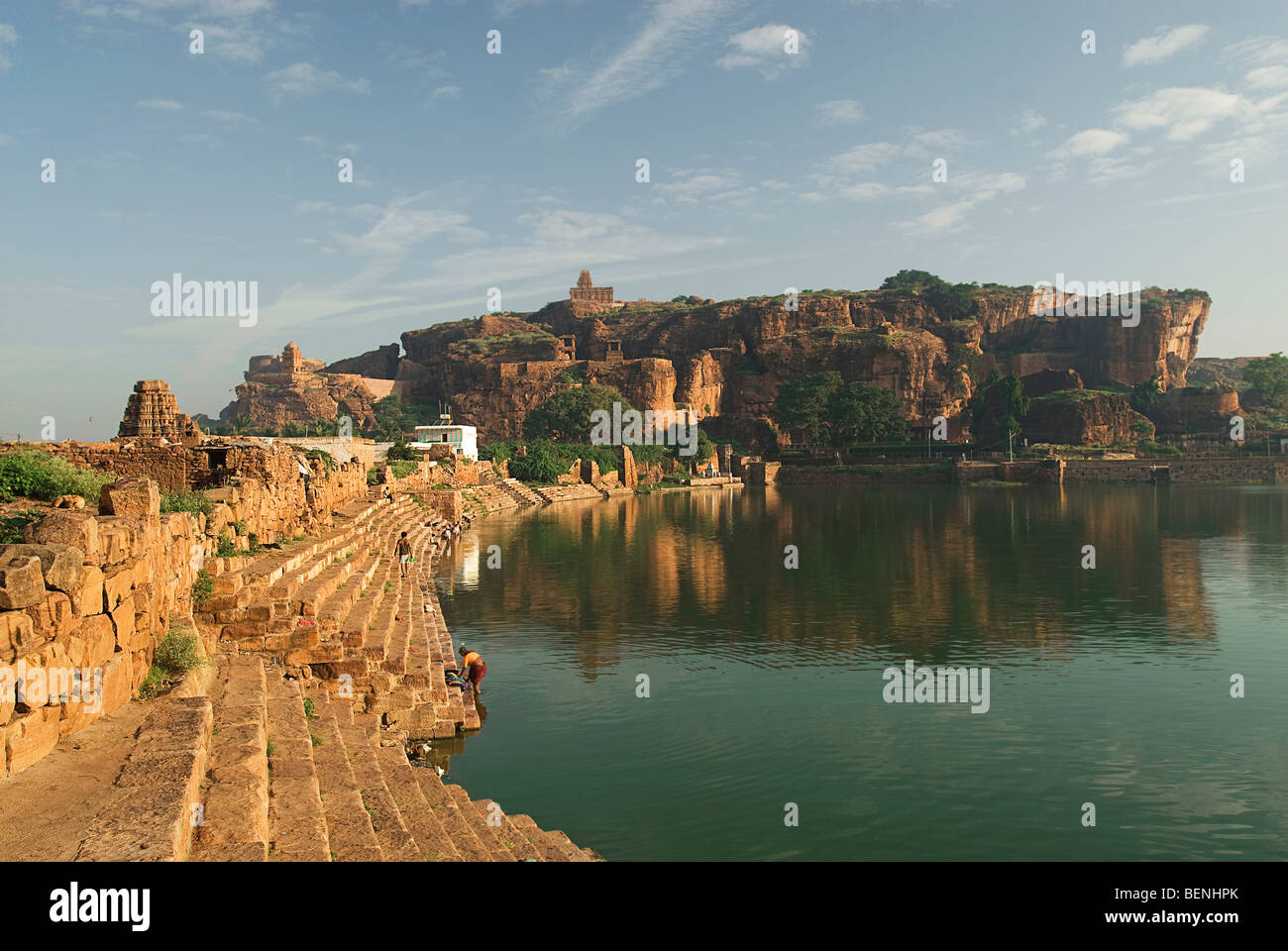 View of Agastya Lake from South Fort in Badami Karnataka India Stock Photo