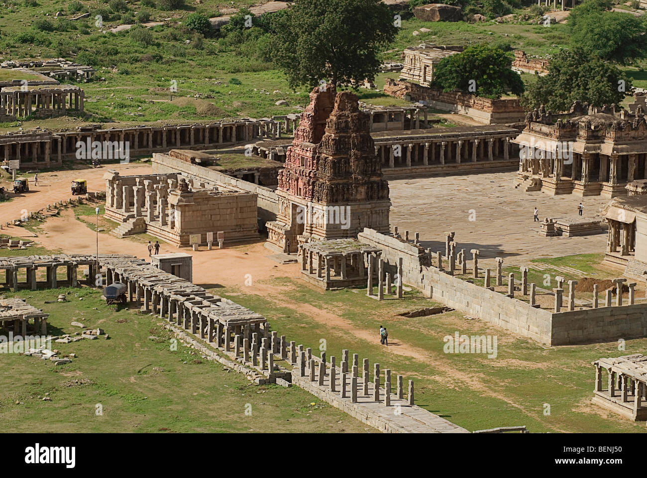 Aerial view of Vitthala Temple built in the 15th century A.D. during the reign of King Krishna Deva Raya Hampi Kartanaka India Stock Photo