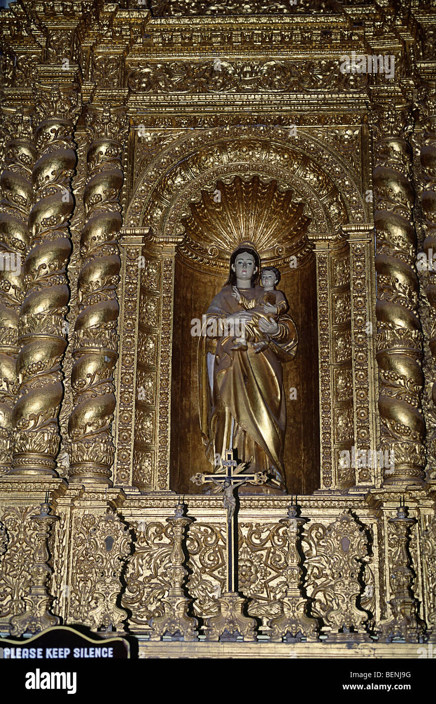 Altar of Basilica of Bom Jesus holds the mortal remains of Saint Francis Xavier Goa India Stock Photo