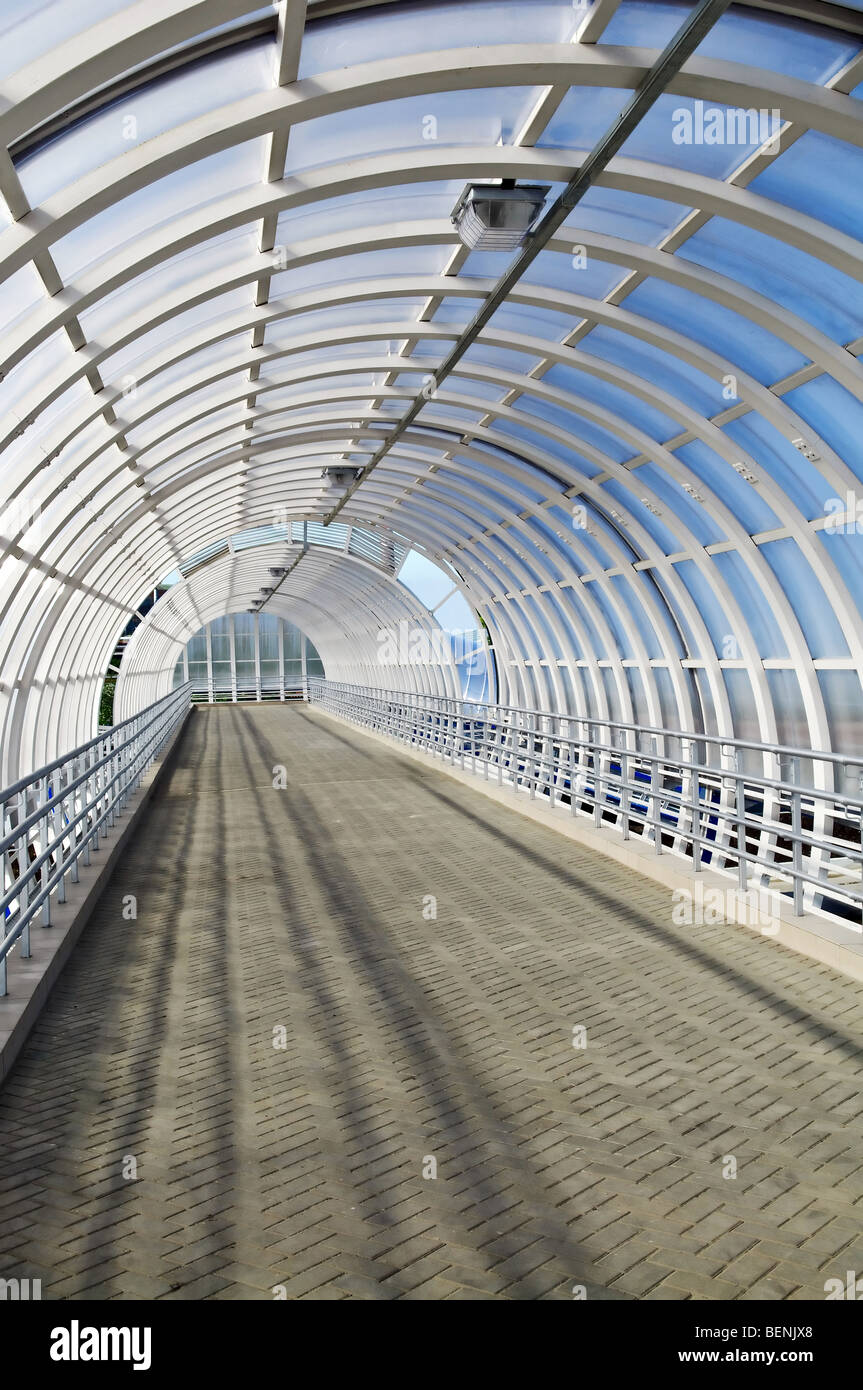 Transparent bridge tunnel inside view. Stock Photo