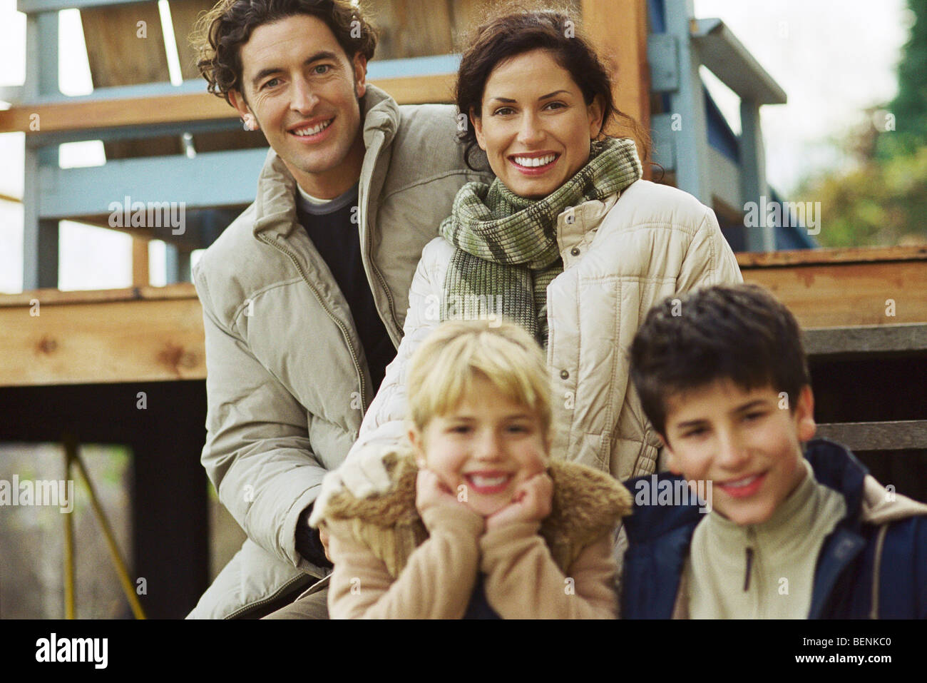 Family together on deck, portrait Stock Photo