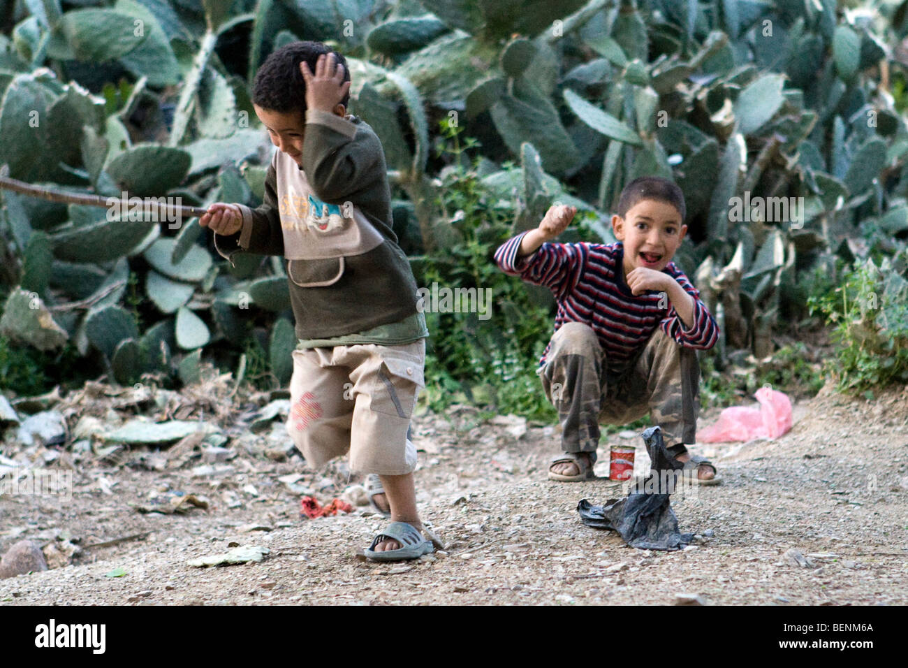 boys at play, Dar Tassa, Morocco Stock Photo