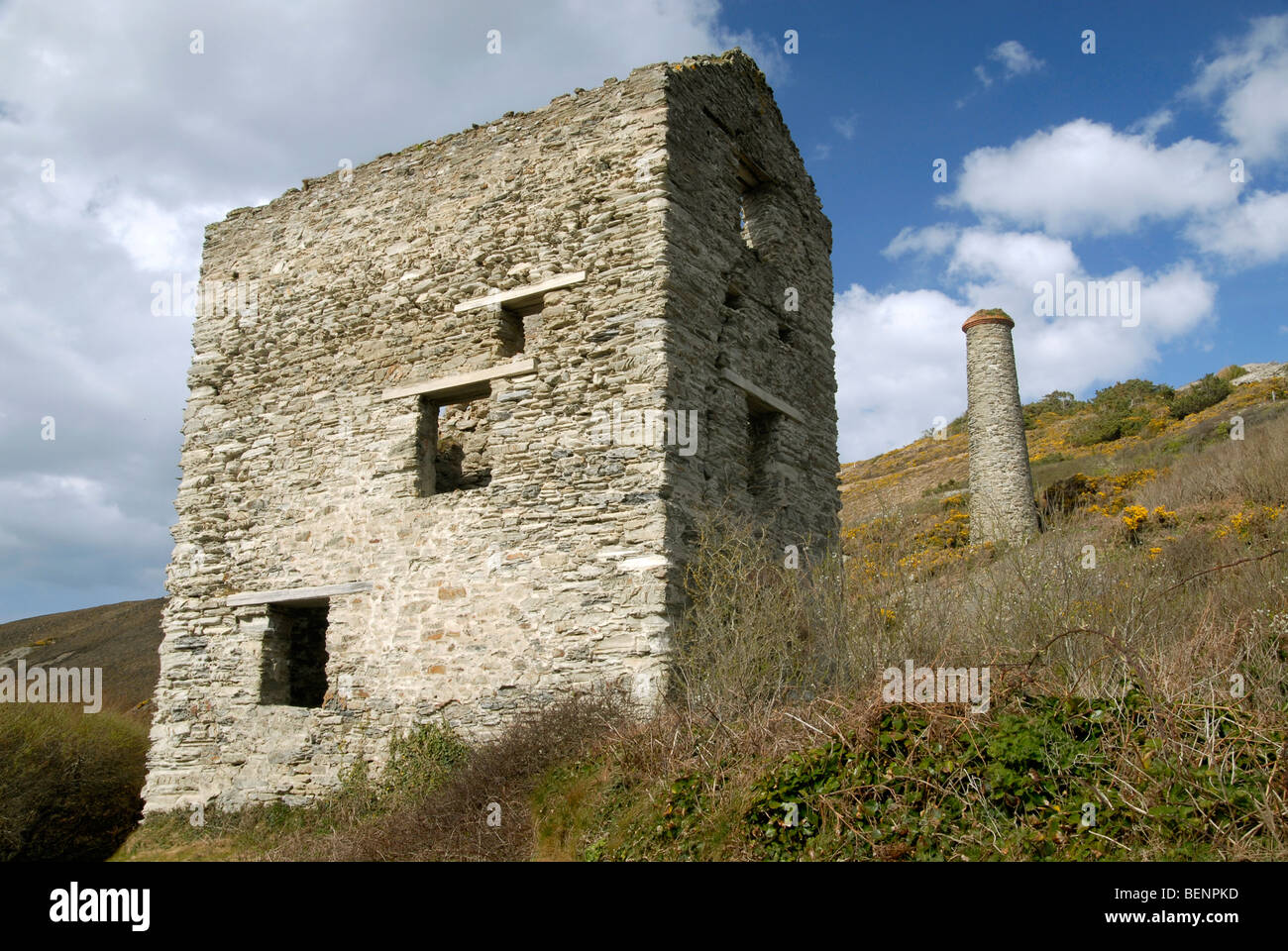 Blue Hills Tin Mine, Trevellas Porth, St Agnes, Cornwall, UK. Stock Photo