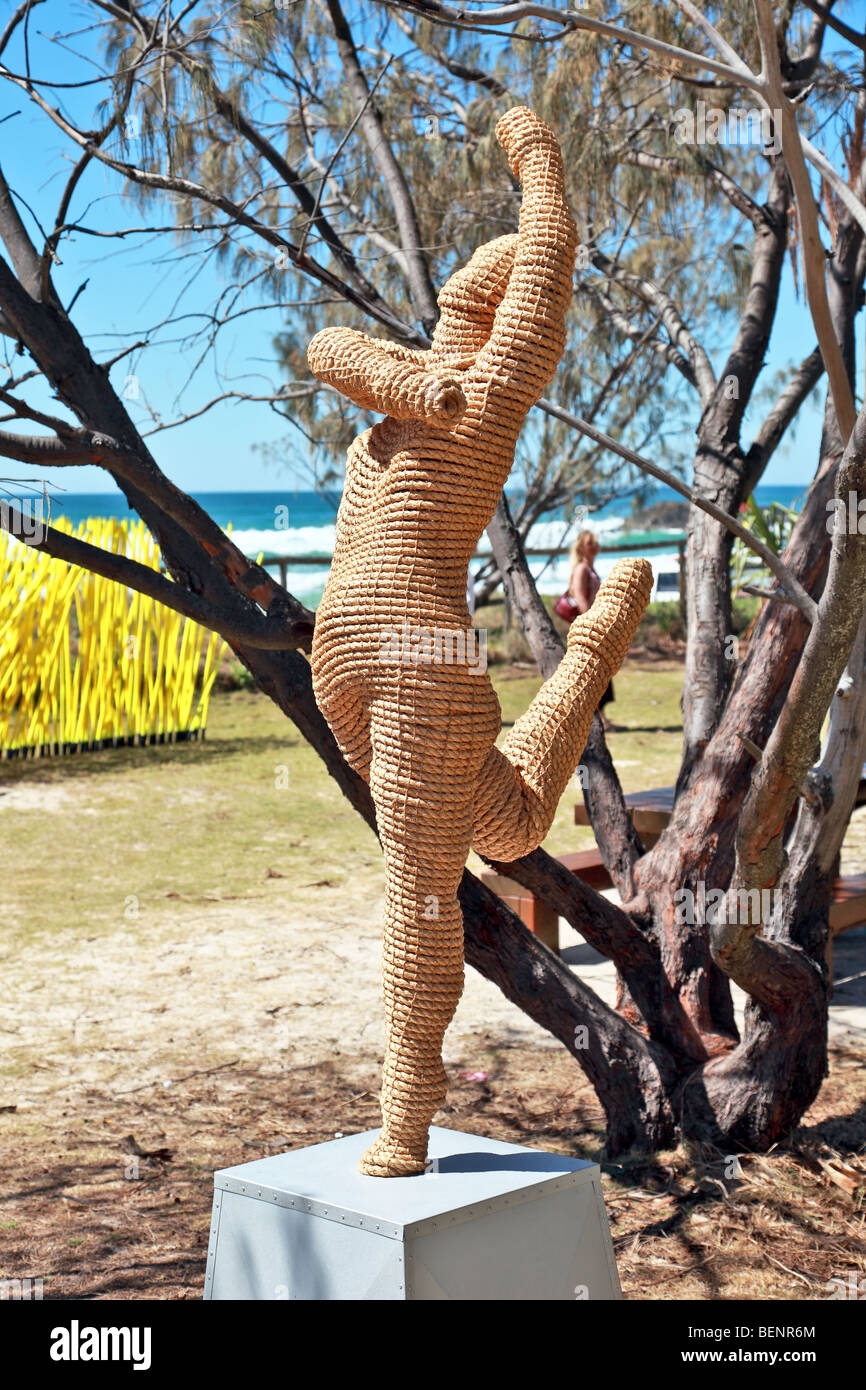 Woman rope Sculpture on display by the ocean at a arts festival Stock Photo