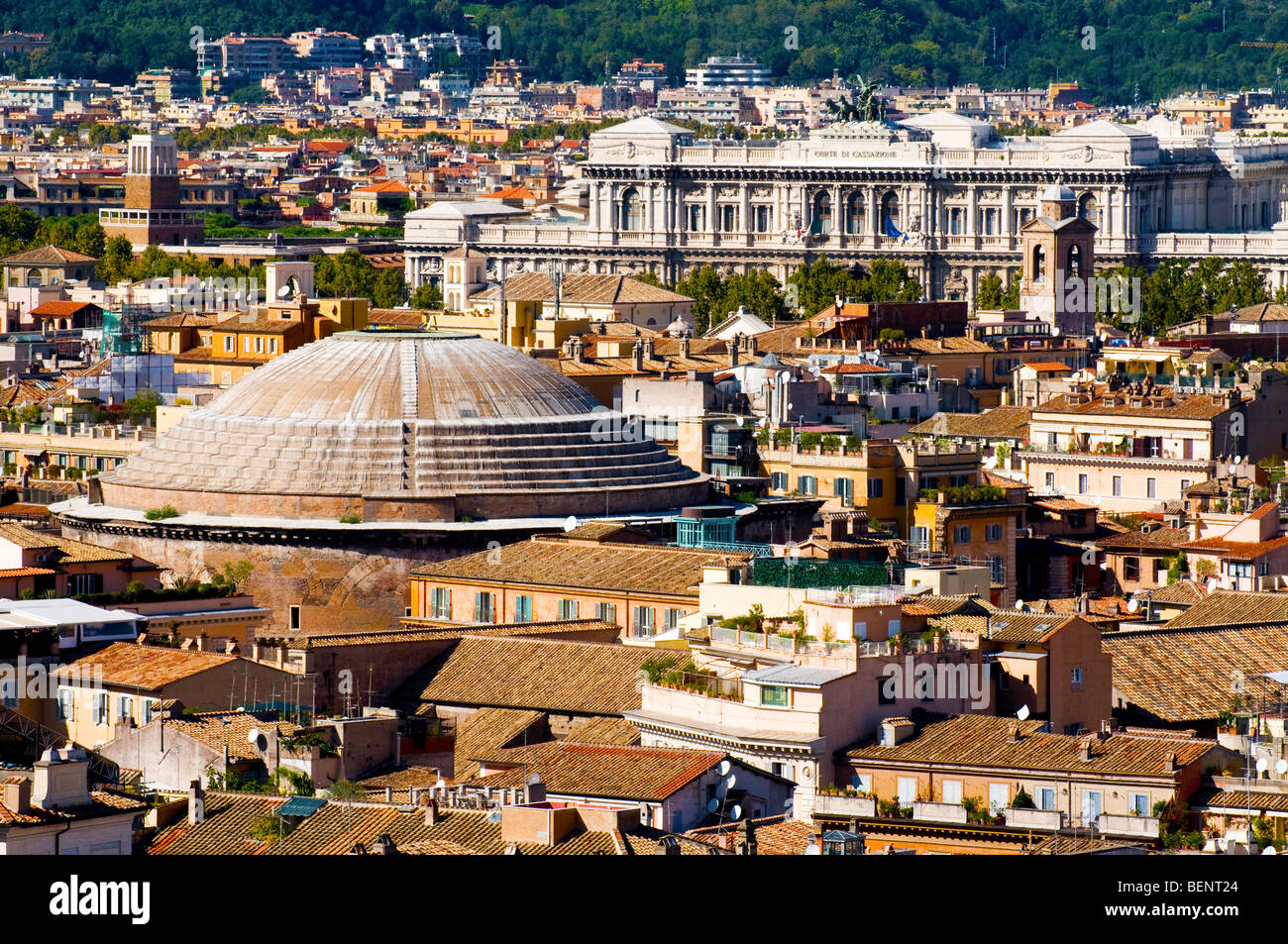 View of Rome's rooftops taken from the Vittoriano's panoramic viewpoint Stock Photo