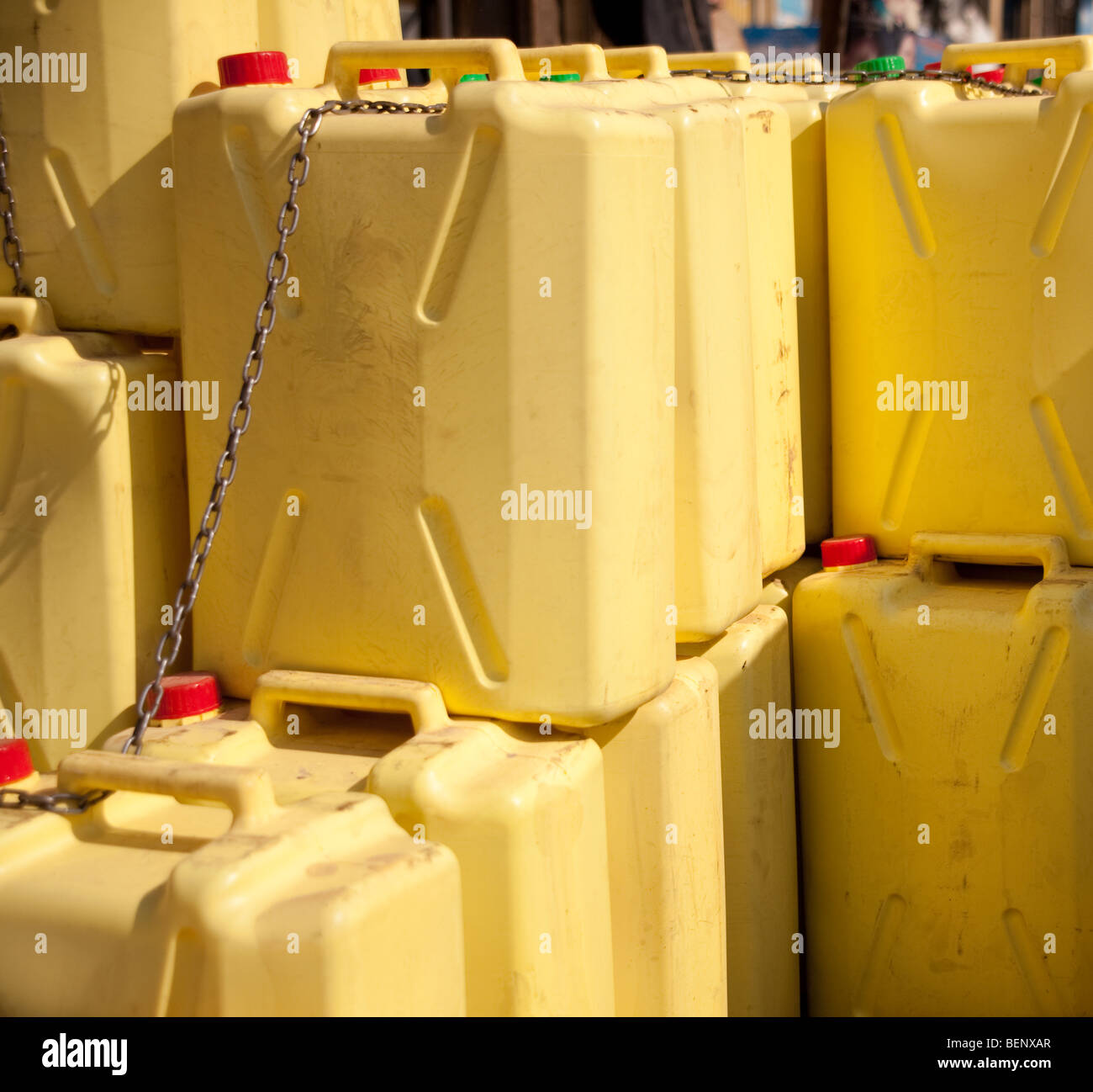 Jerry cans in Ugandan market Stock Photo