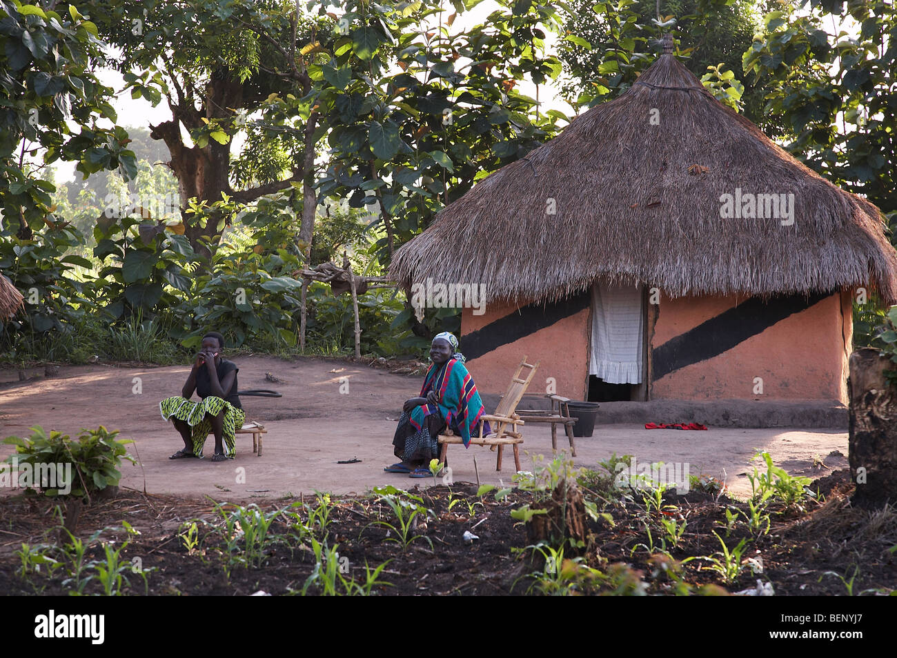 SOUTH SUDAN Early morning scene on a farm homestead of Yei Stock Photo