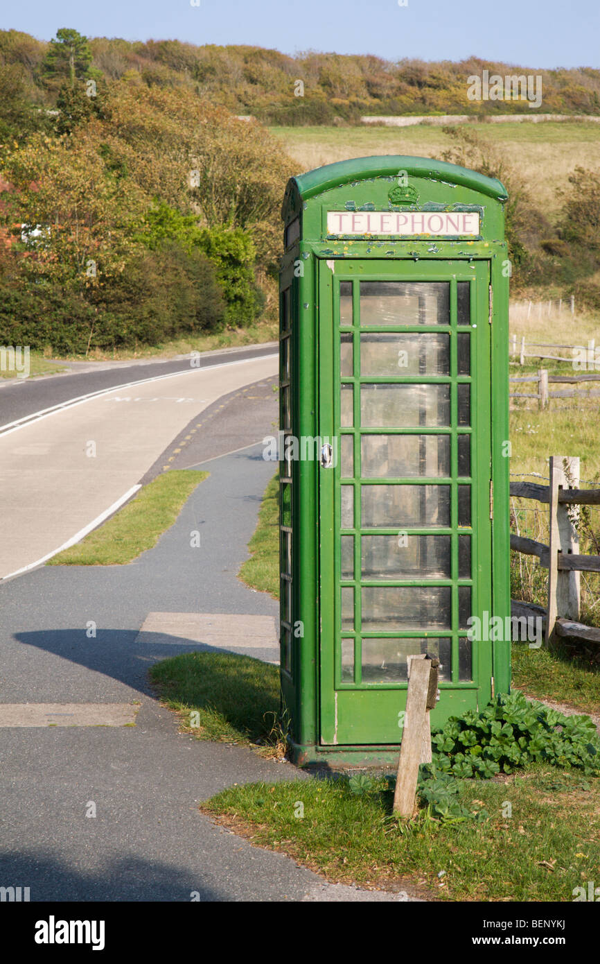 A green telephone box, Sussex, England, UK. Stock Photo