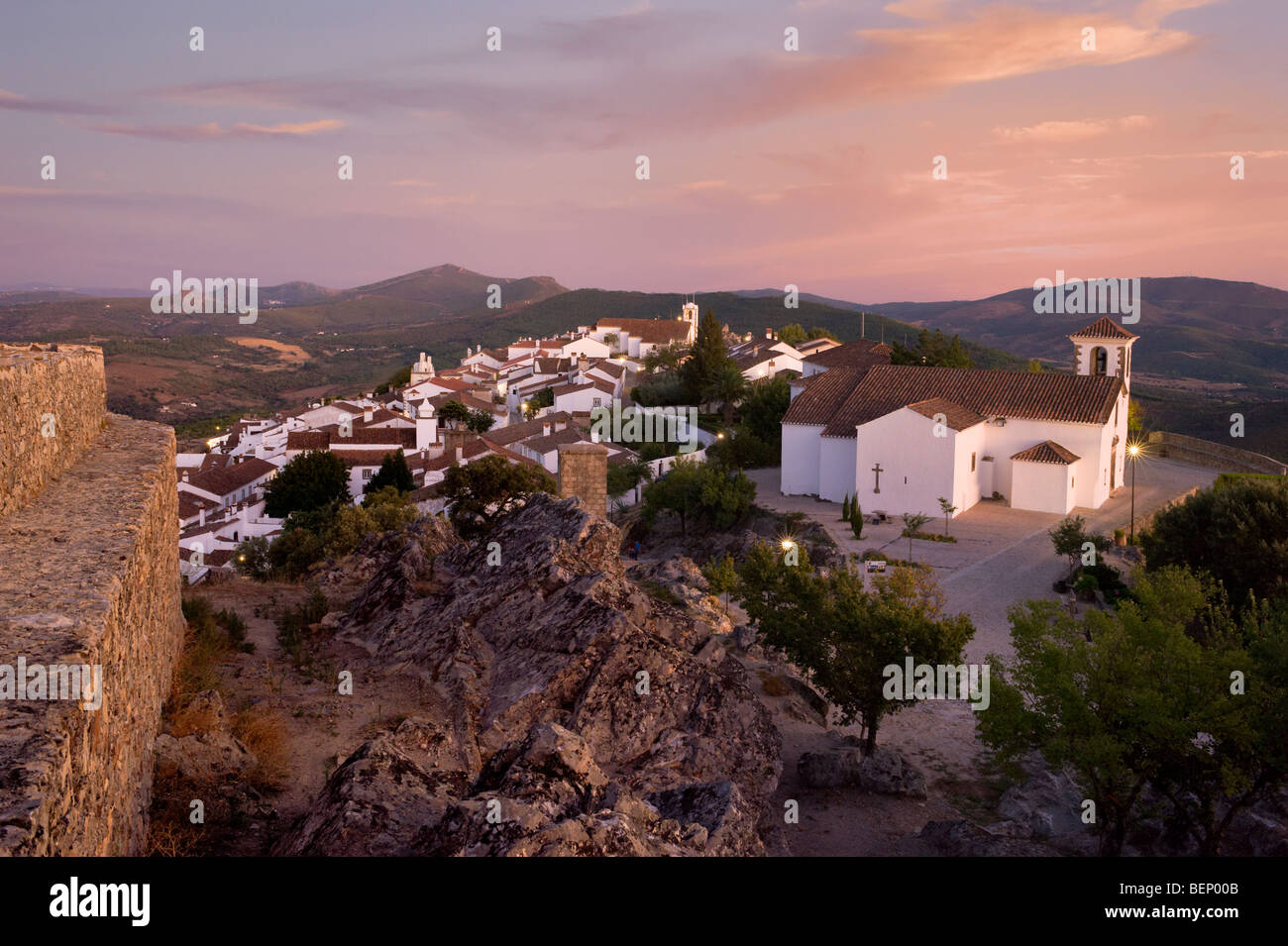 Portugal, the Alentejo, Marvao town at sunset Stock Photo