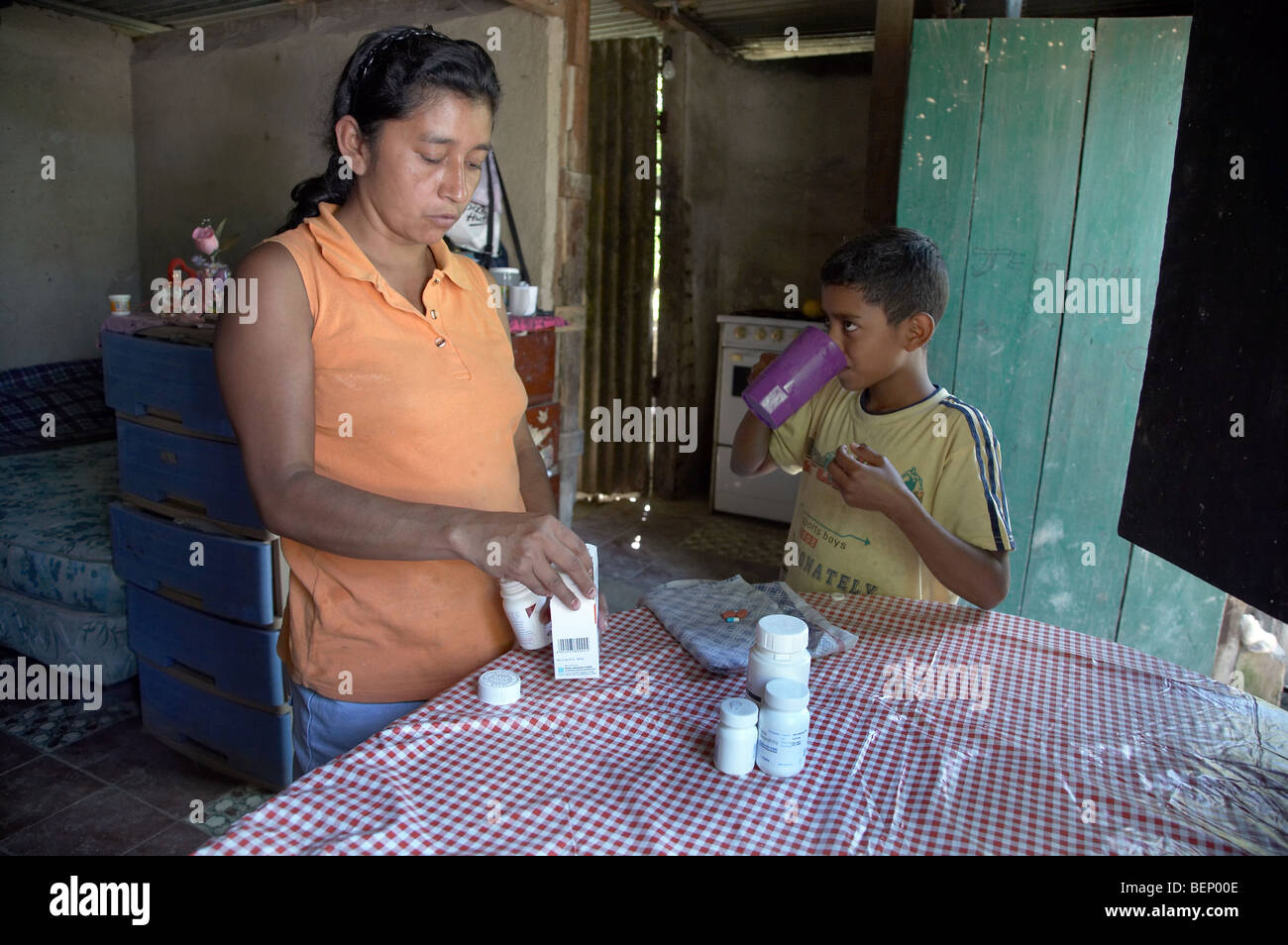 El Salvador Mother and son with HIV Stock Photo