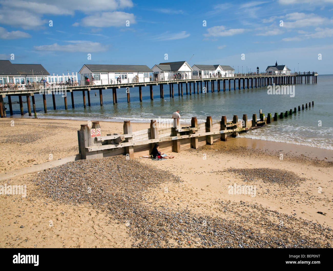 Pier and beach, Southwold, Suffolk, England Stock Photo