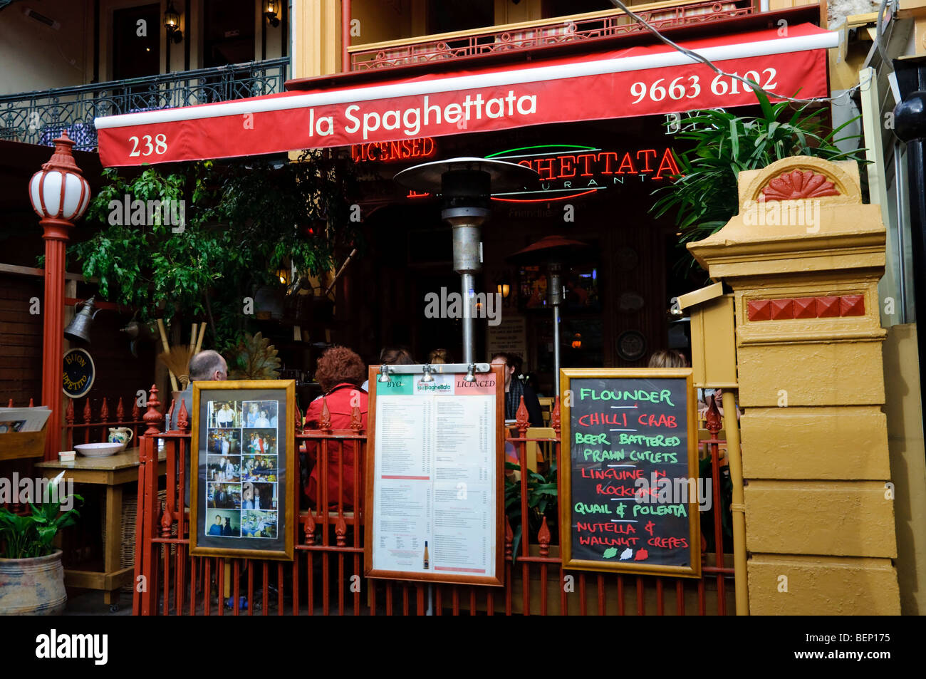 Italian restaurant on Lygon Street, Melbourne, a street famous for its Italian food and al fresco atmosphere. Stock Photo