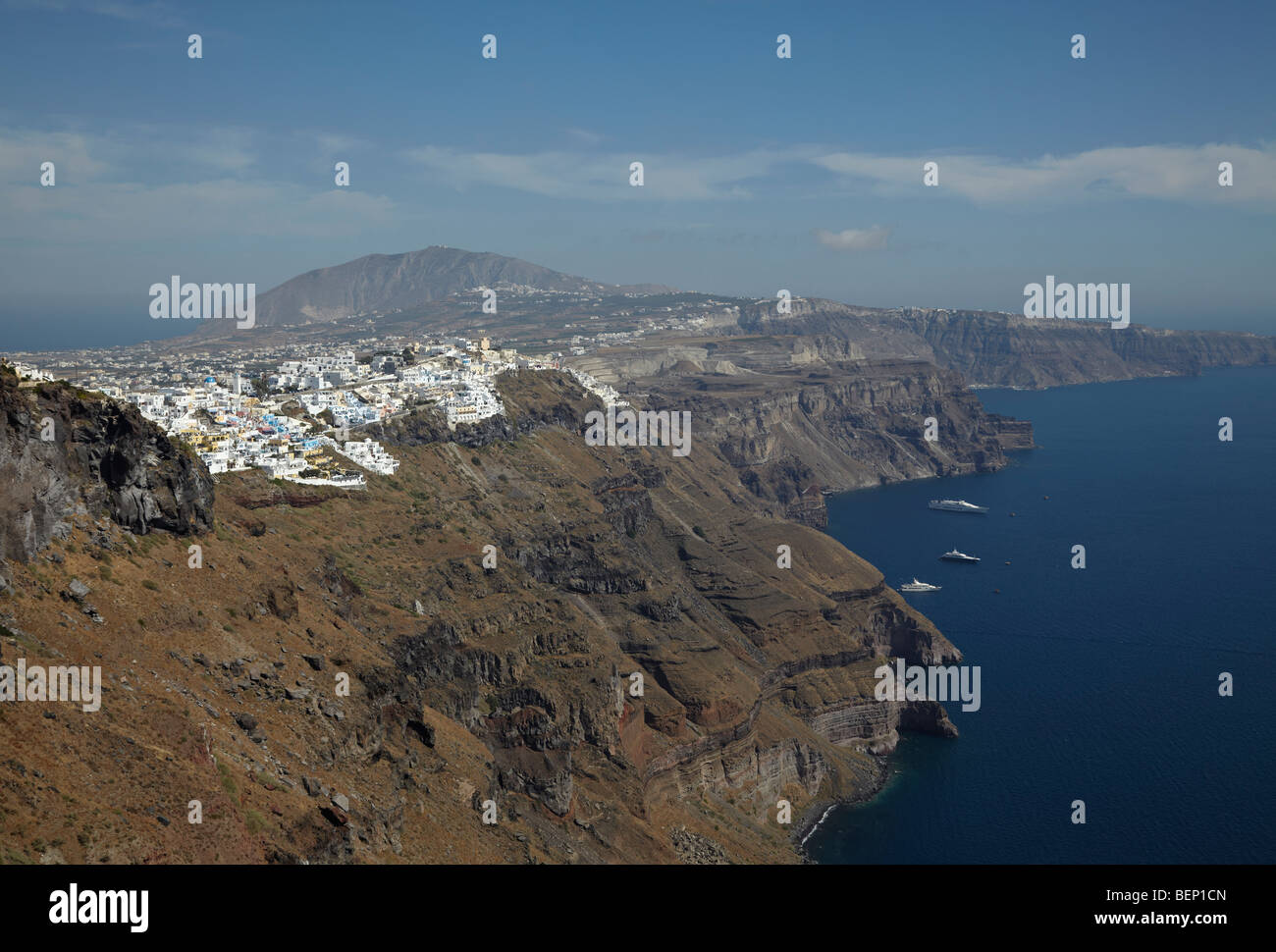 View towards Firostefani and Fira along the caldera edge from Imerovigli, Santorini, Cyclades Islands, Greece Stock Photo