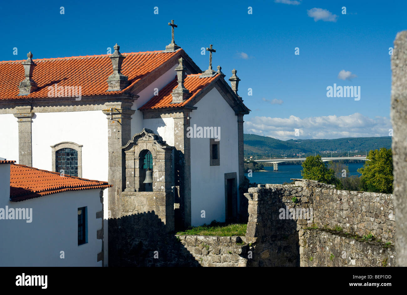 Portugal, the Minho, Costa Verde, Vila Nova de Cerveira, church within castle walls Stock Photo