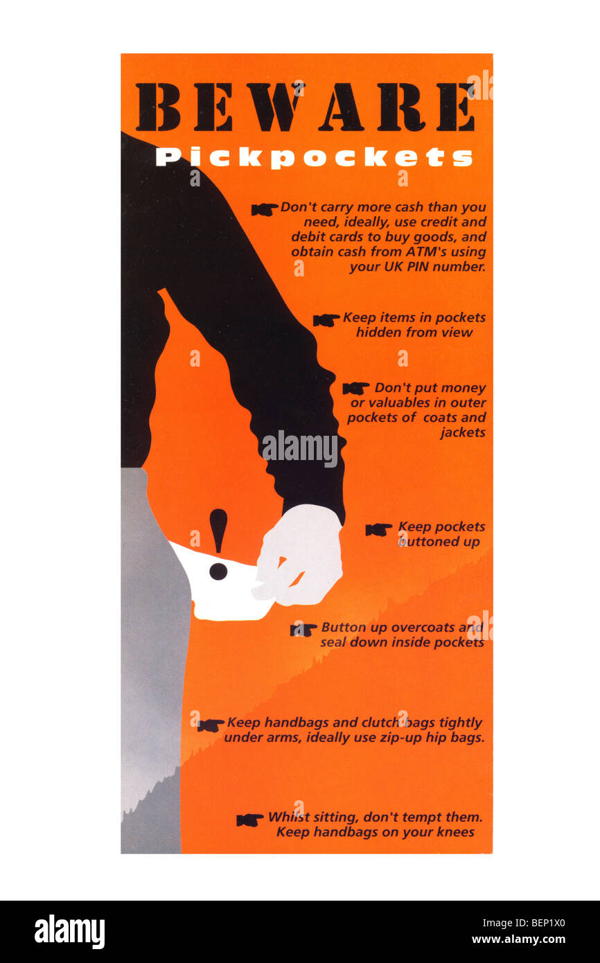 Beware Pickpockets pamphlet handed out to people in London Stock Photo