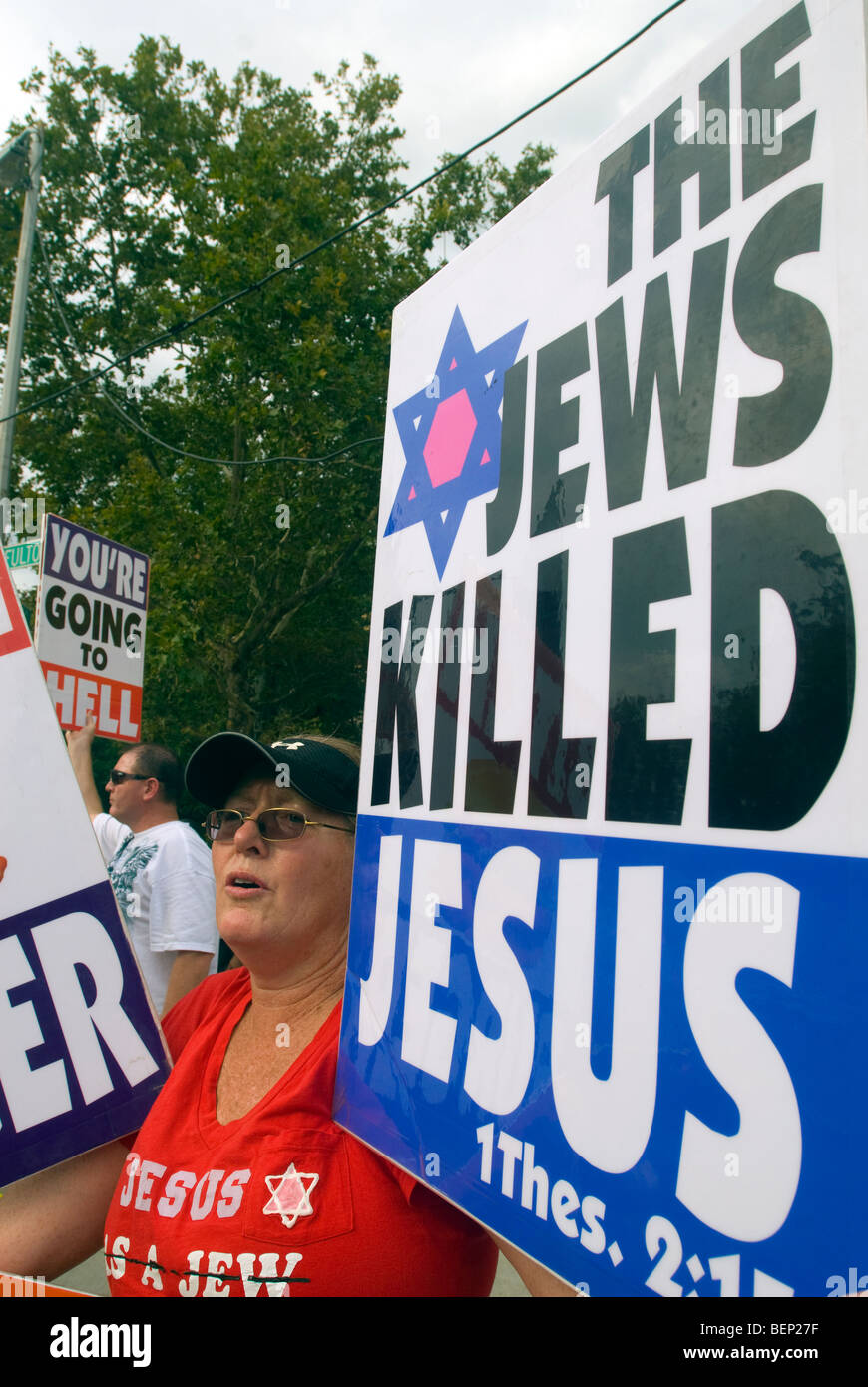 Members of the Westboro Baptist Church protest in front of Brooklyn Technical High School in New York Stock Photo