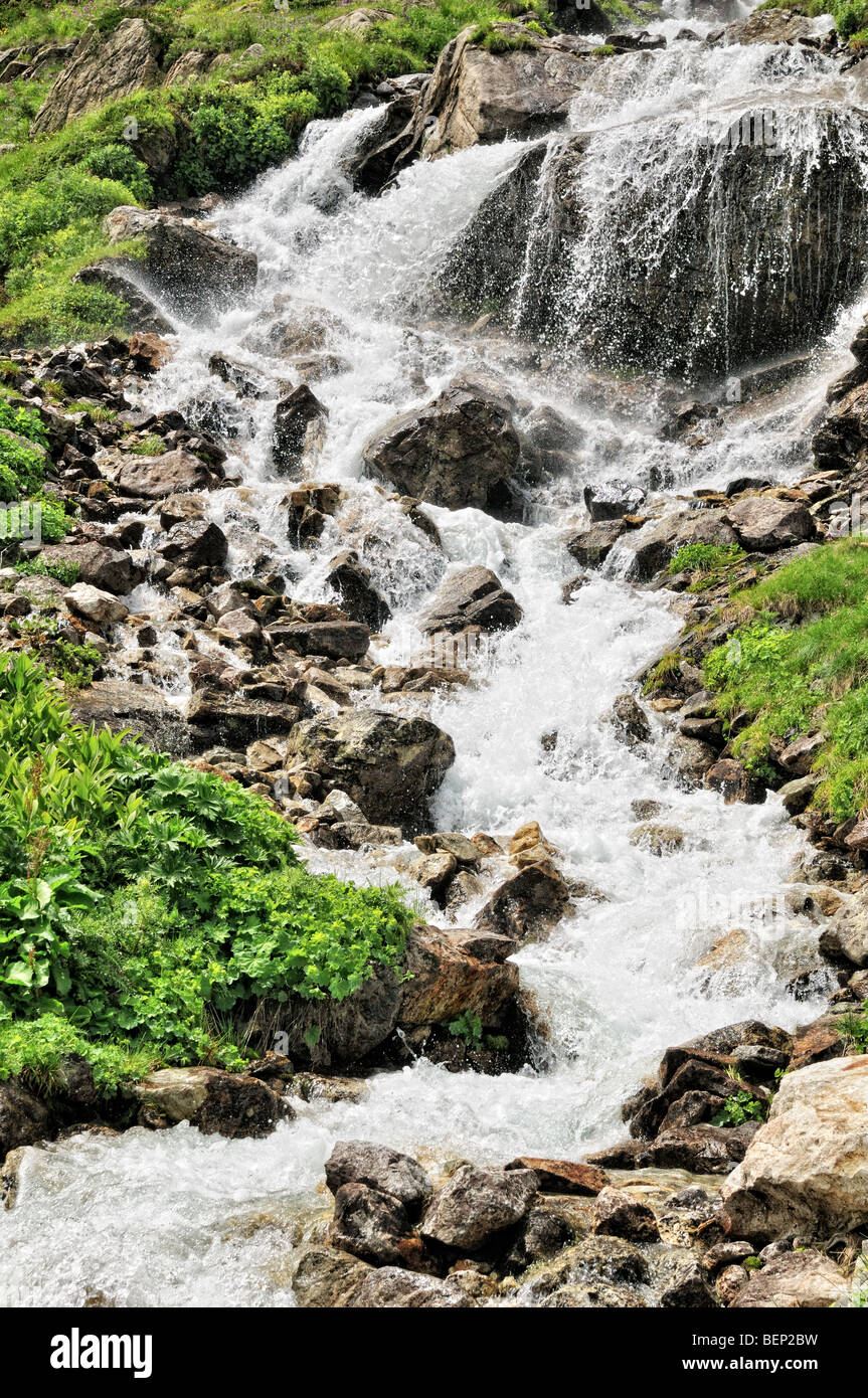 Waterfall in Myrda river valley. Western Caucasus. Republic of Karachaevo-Cherkessiya. Russia Stock Photo