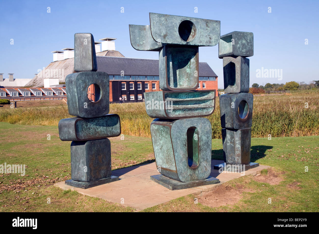Bronze sculpture 1970, 'The Family of Man', Barbara Hepworth, Snape
