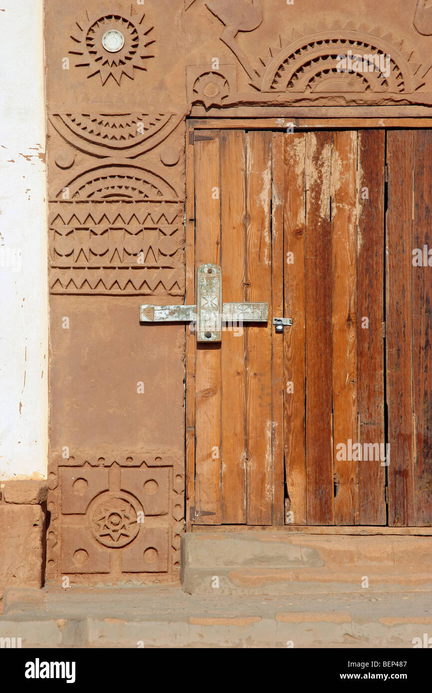 Old wooden Nubian door in the city Wadi Halfa, Sudan, North Africa Stock Photo