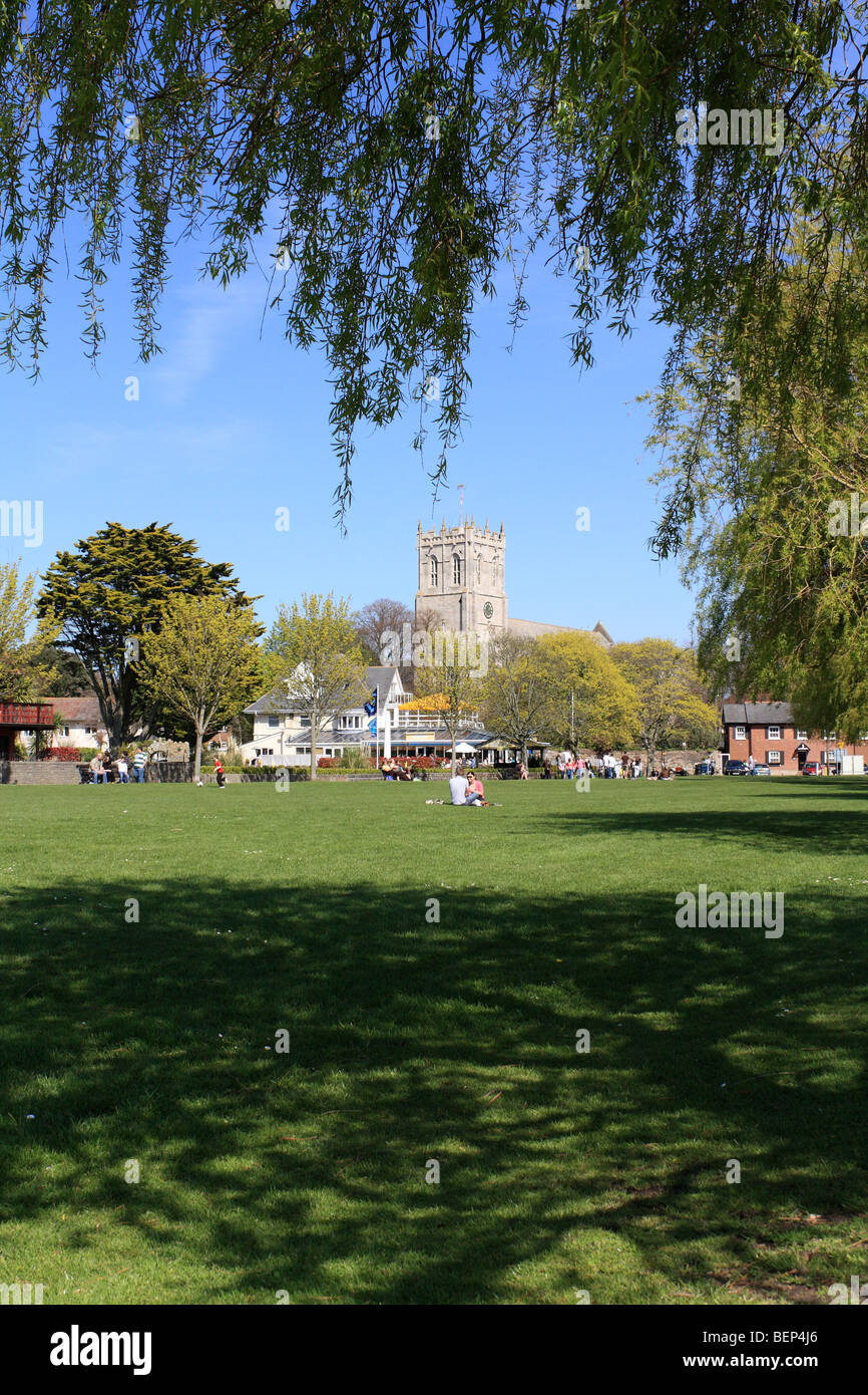 Christchurch Priory and the park beside the harbour, Christchurch