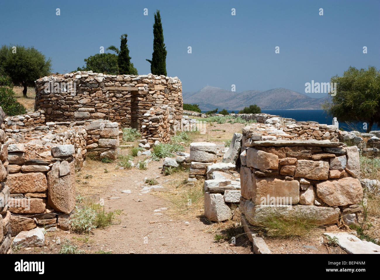 The residential area of Rhamnous, Greece, overlooking the Gulf of Euboea. Stock Photo