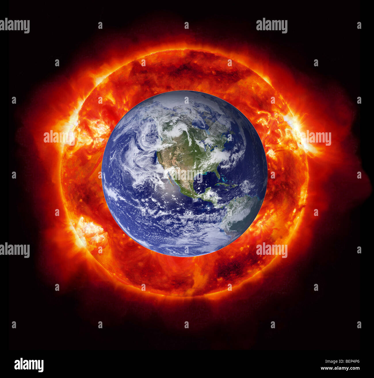 Concept of the Sun burning the planet Earth (Nasa imagery Stock Photo ...